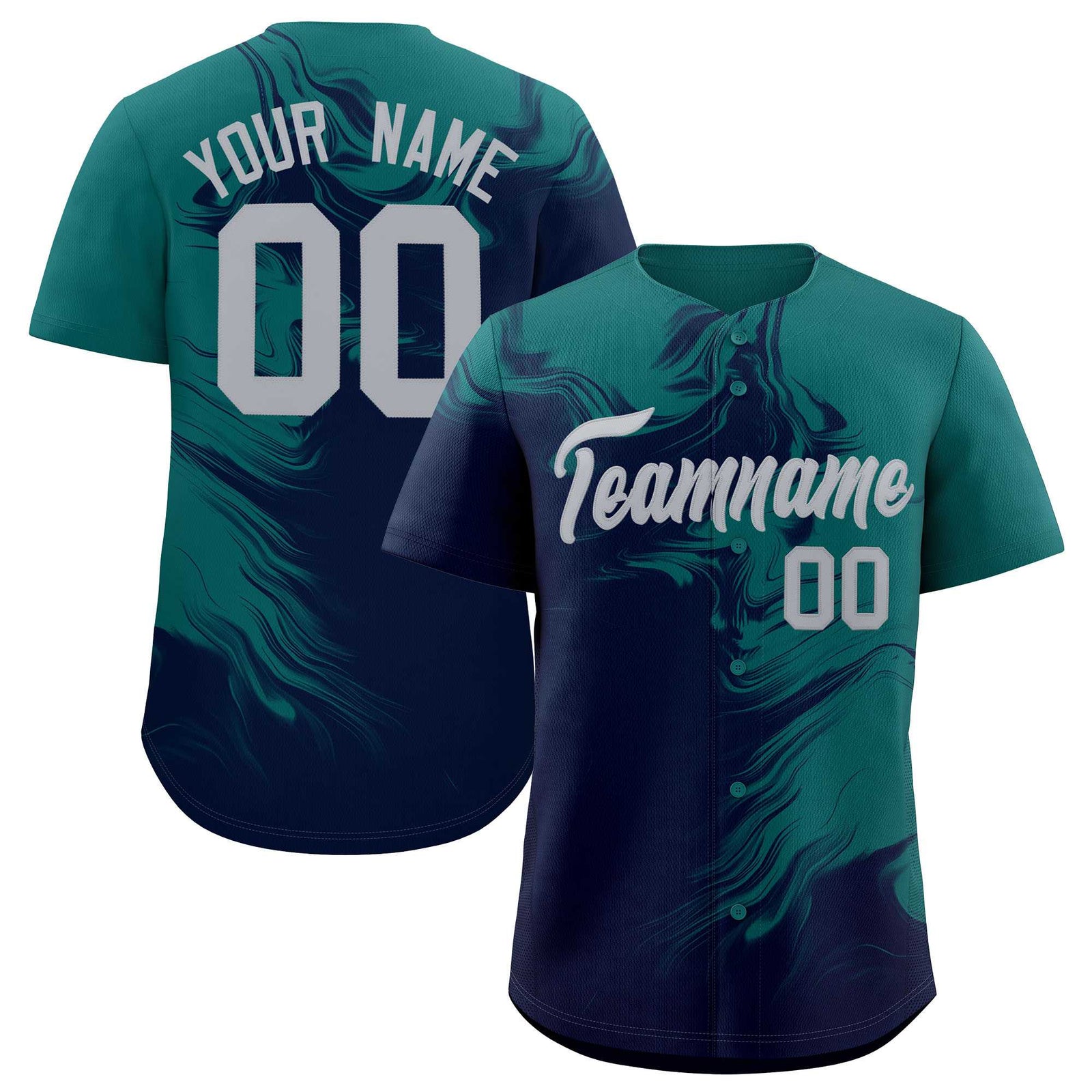 Custom Aqua Navy Personalized Ink Pattern Authentic Baseball Jersey