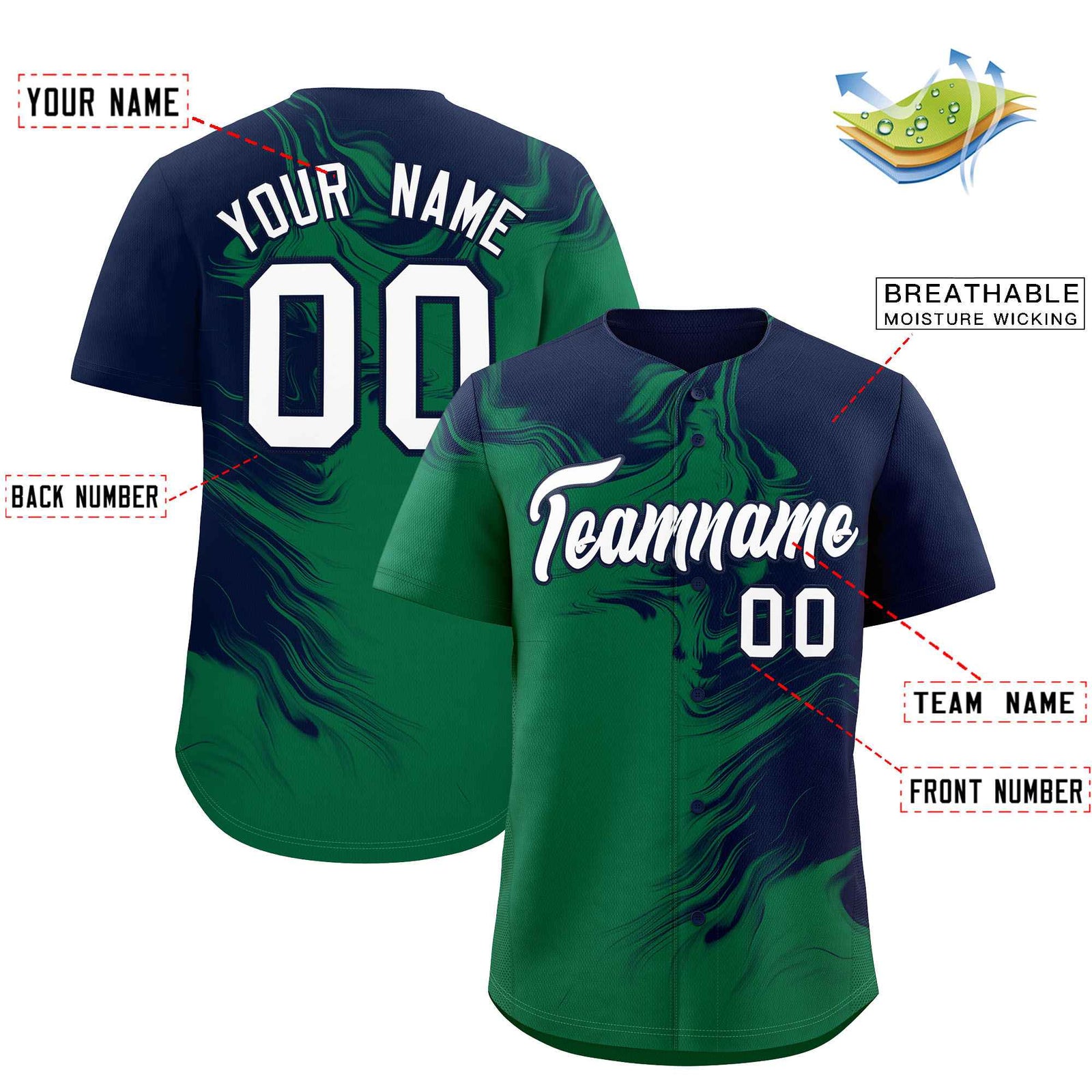 Custom Navy Kelly Green Personalized Ink Pattern Authentic Baseball Jersey