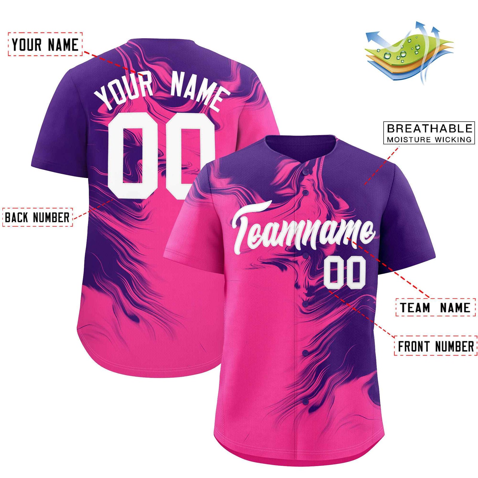 Custom Purple Pink Personalized Ink Pattern Authentic Baseball Jersey