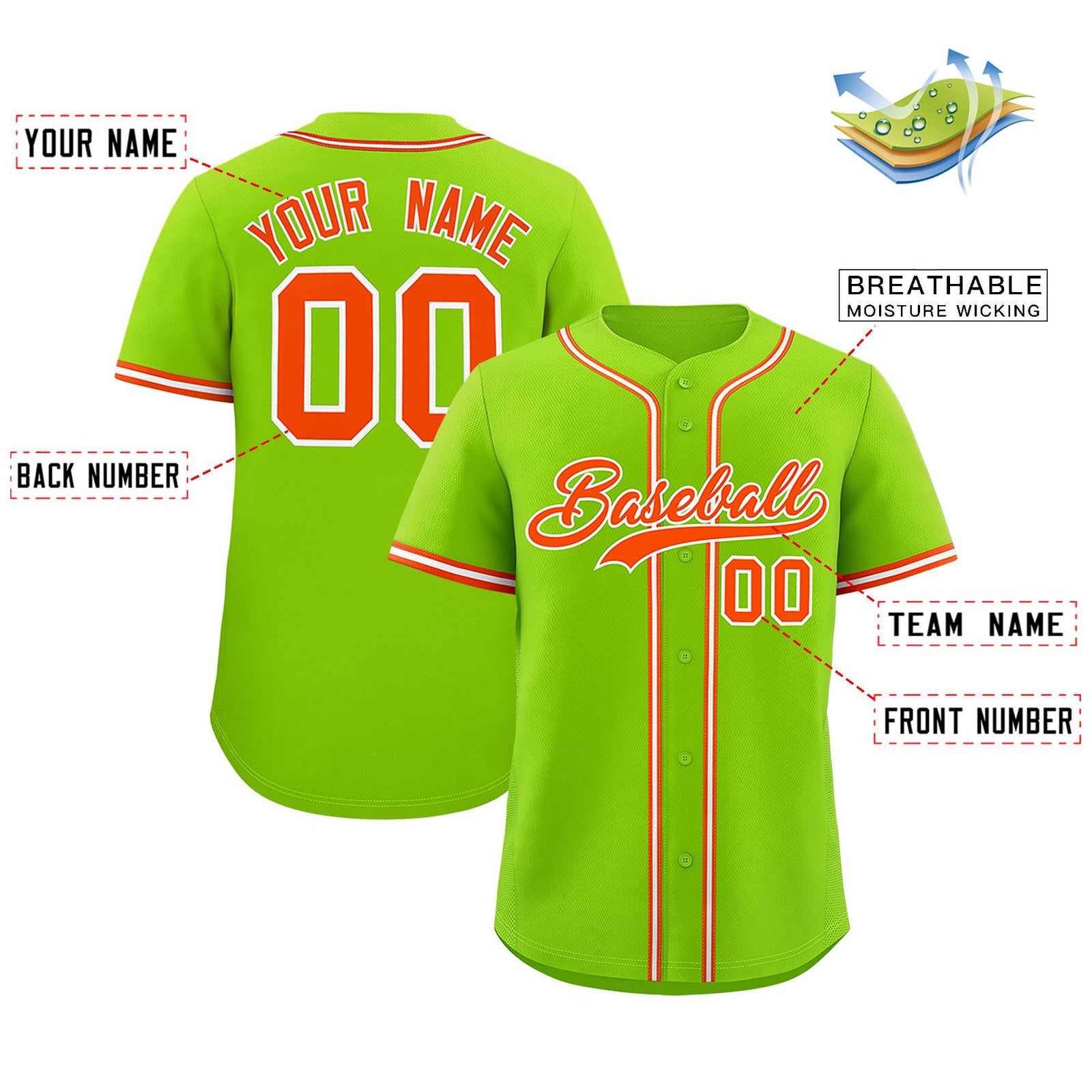 Custom Neon Green Classic Style Authentic Baseball Jersey