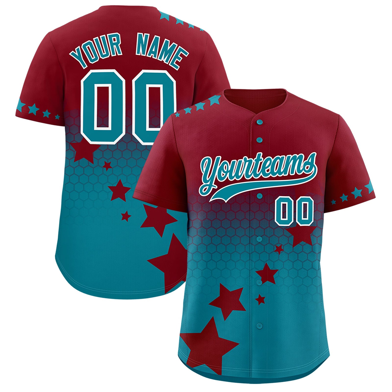 Custom Crimson Teal White Rising Stars Series Gradient Fashion Baseball Jersey| KXKSHOP