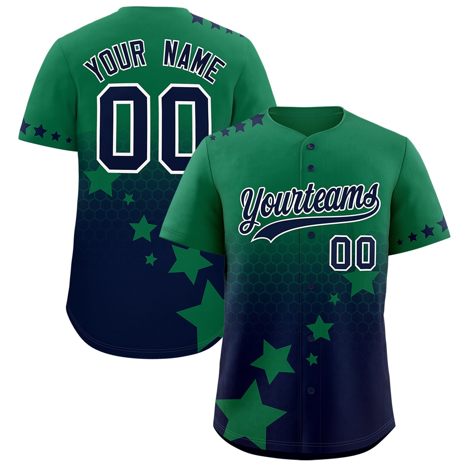 Custom Kelly Green Navy White Rising Stars Series Gradient Fashion Baseball Jersey| KXKSHOP