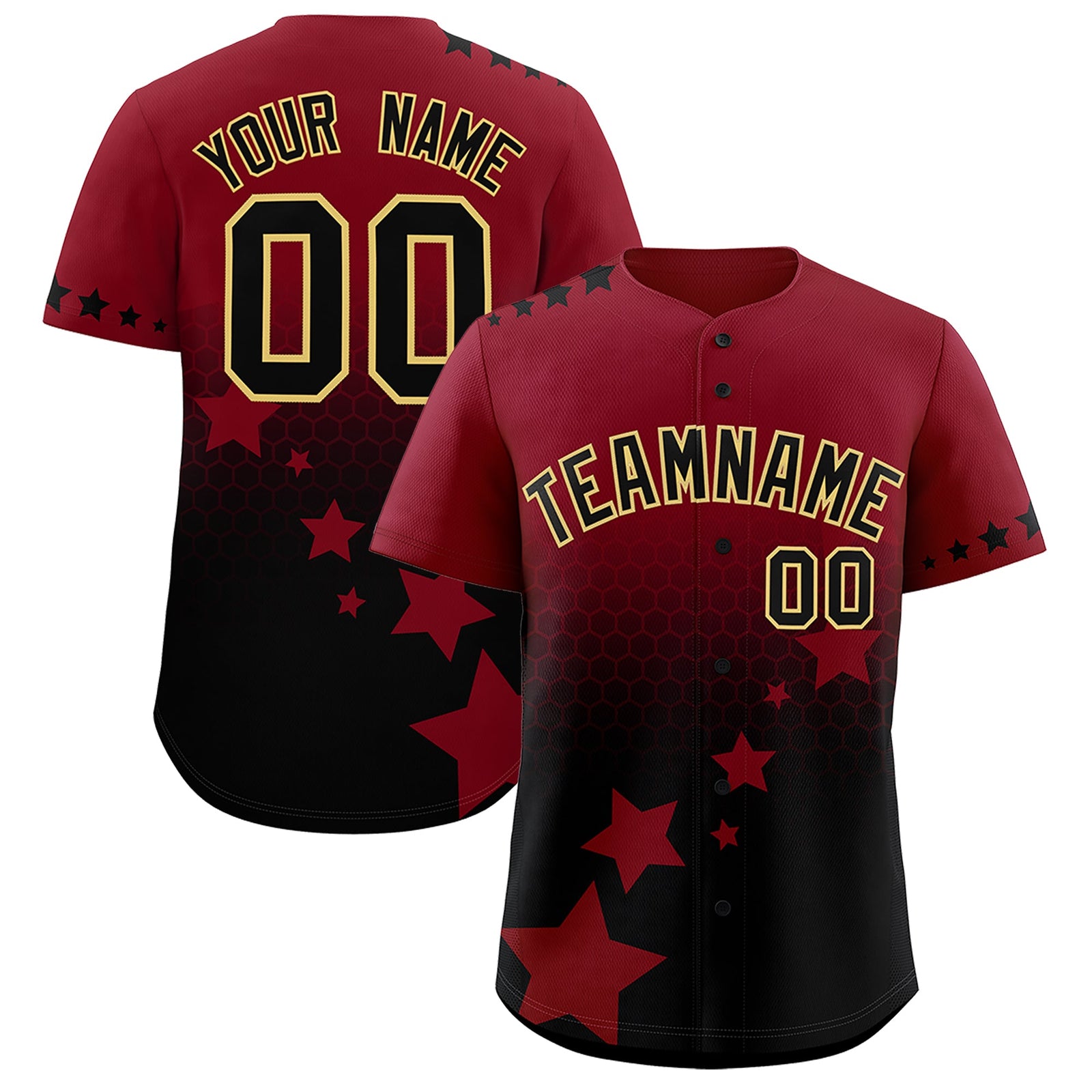 Custom Crimson Black Khaki Rising Stars Series Gradient Fashion Baseball Jersey| KXKSHOP