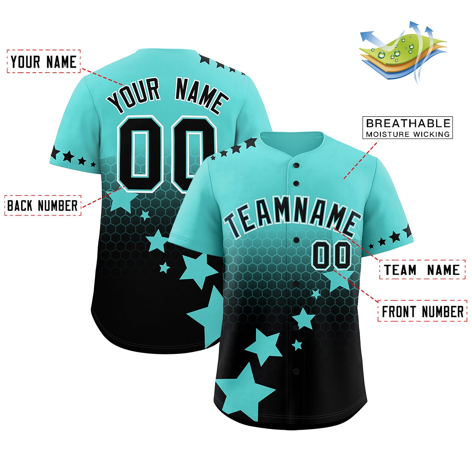 Custom Bright Green Black White Rising Stars Series Gradient Fashion Baseball Jersey| KXKSHOP
