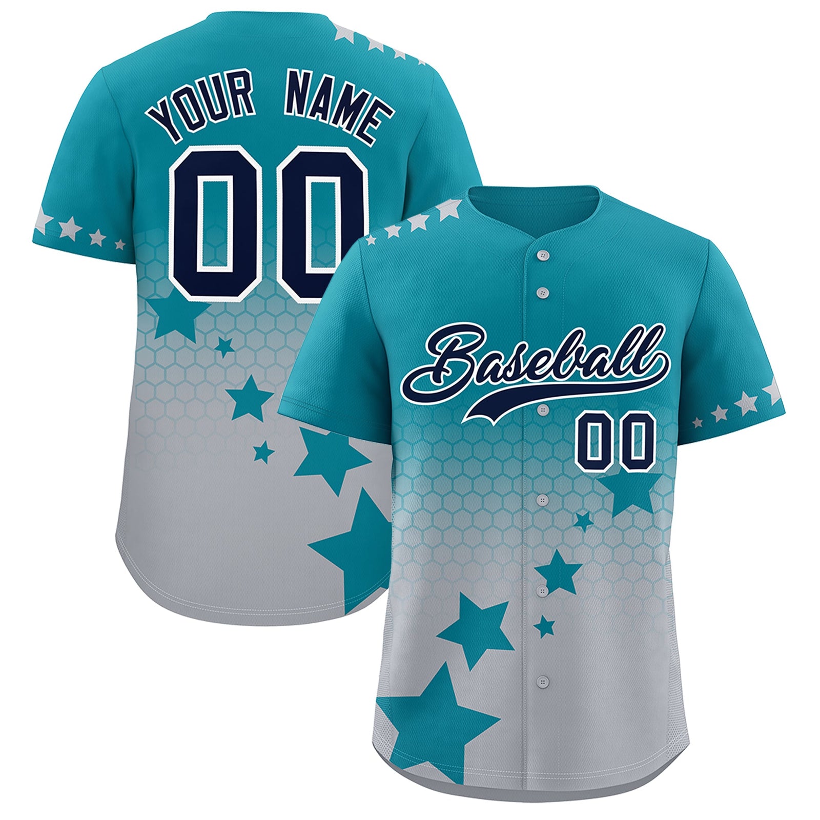 Custom Teal Gray Navy Rising Stars Series Gradient Fashion Baseball Jersey| KXKSHOP