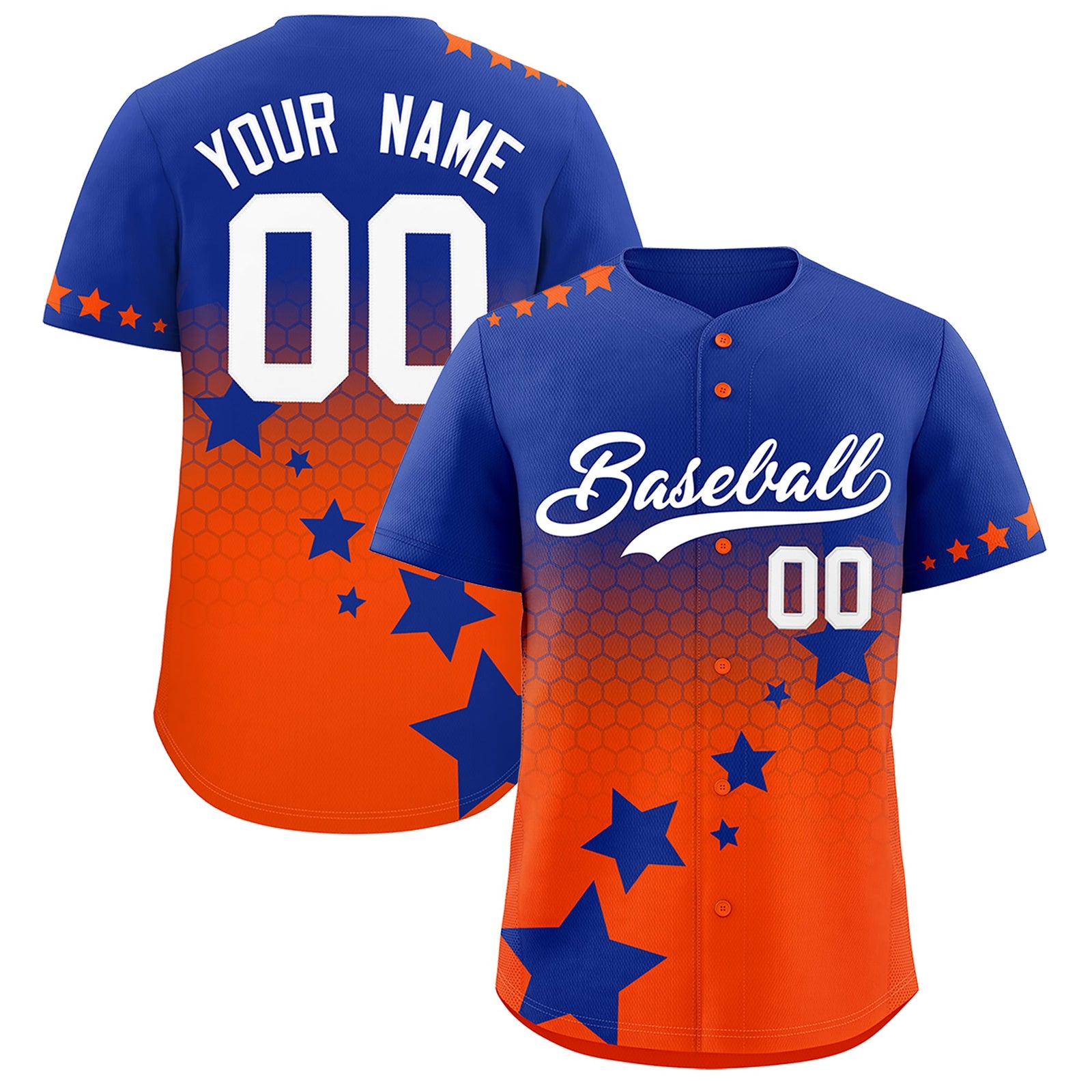 Custom Royal Blue Orange White Rising Stars Series Gradient Fashion Baseball Jersey| KXKSHOP