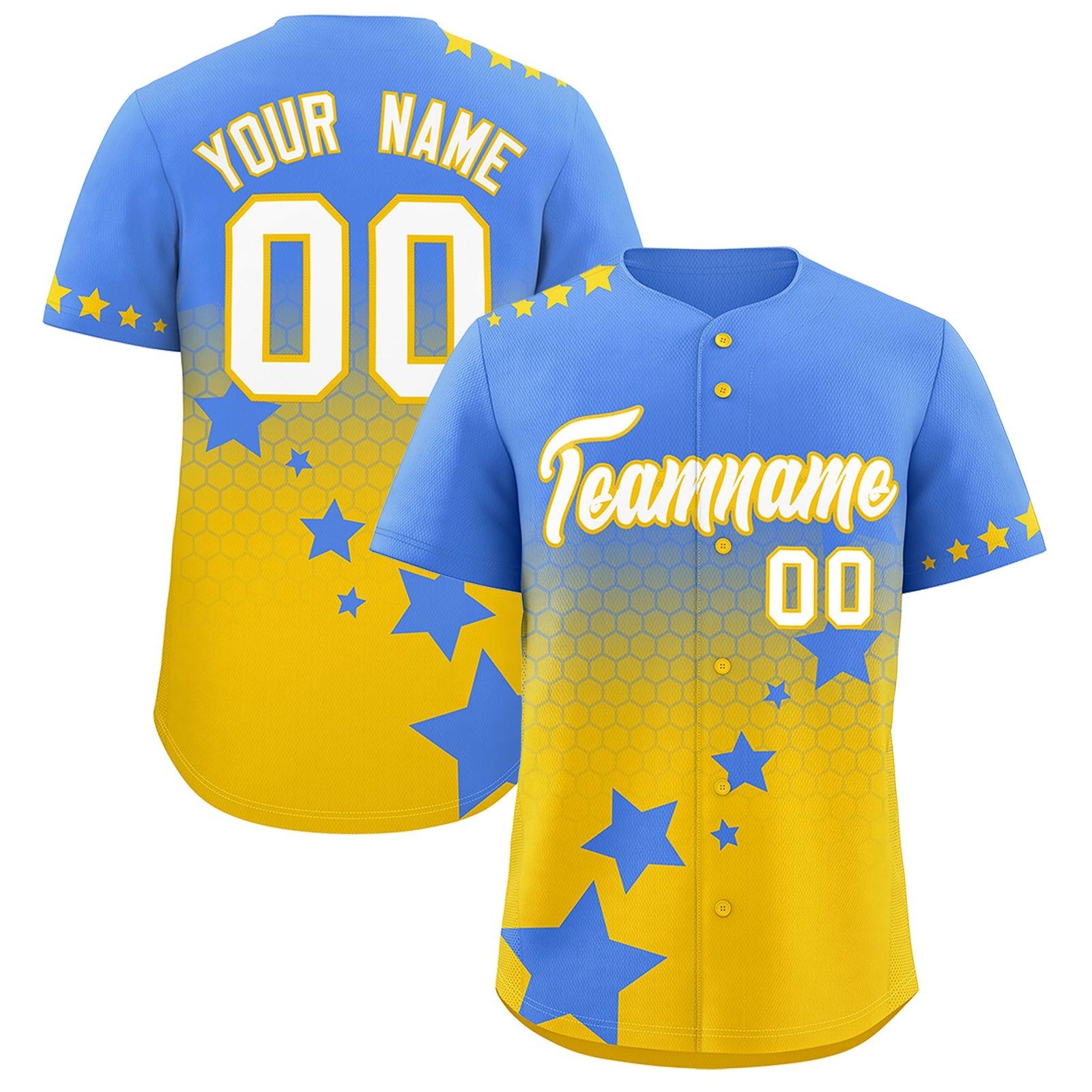 Custom Powder Blue Gold White Rising Stars Series Gradient Fashion Baseball Jersey| KXKSHOP