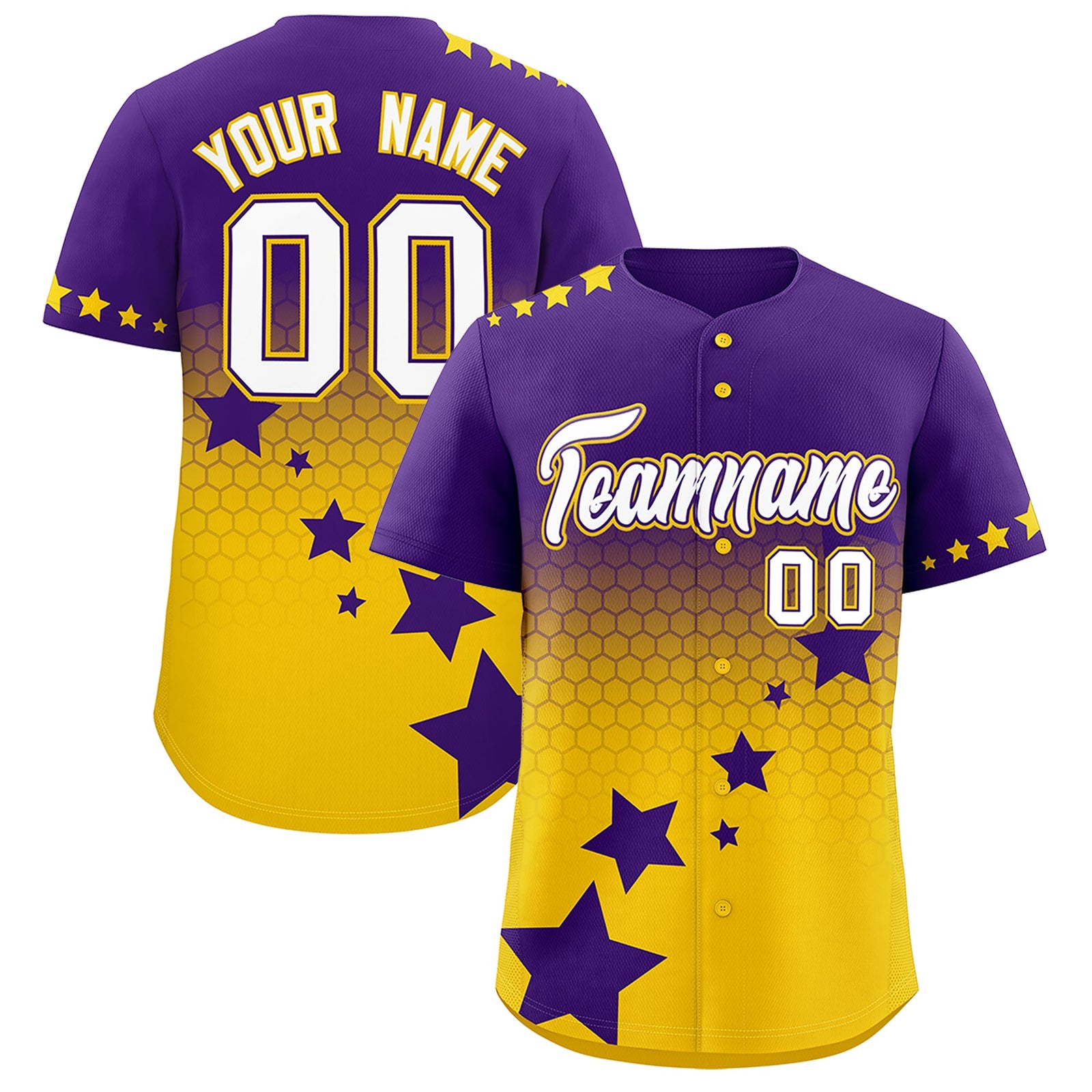 Custom Purple Gold White Rising Stars Series Gradient Fashion Baseball Jersey| KXKSHOP
