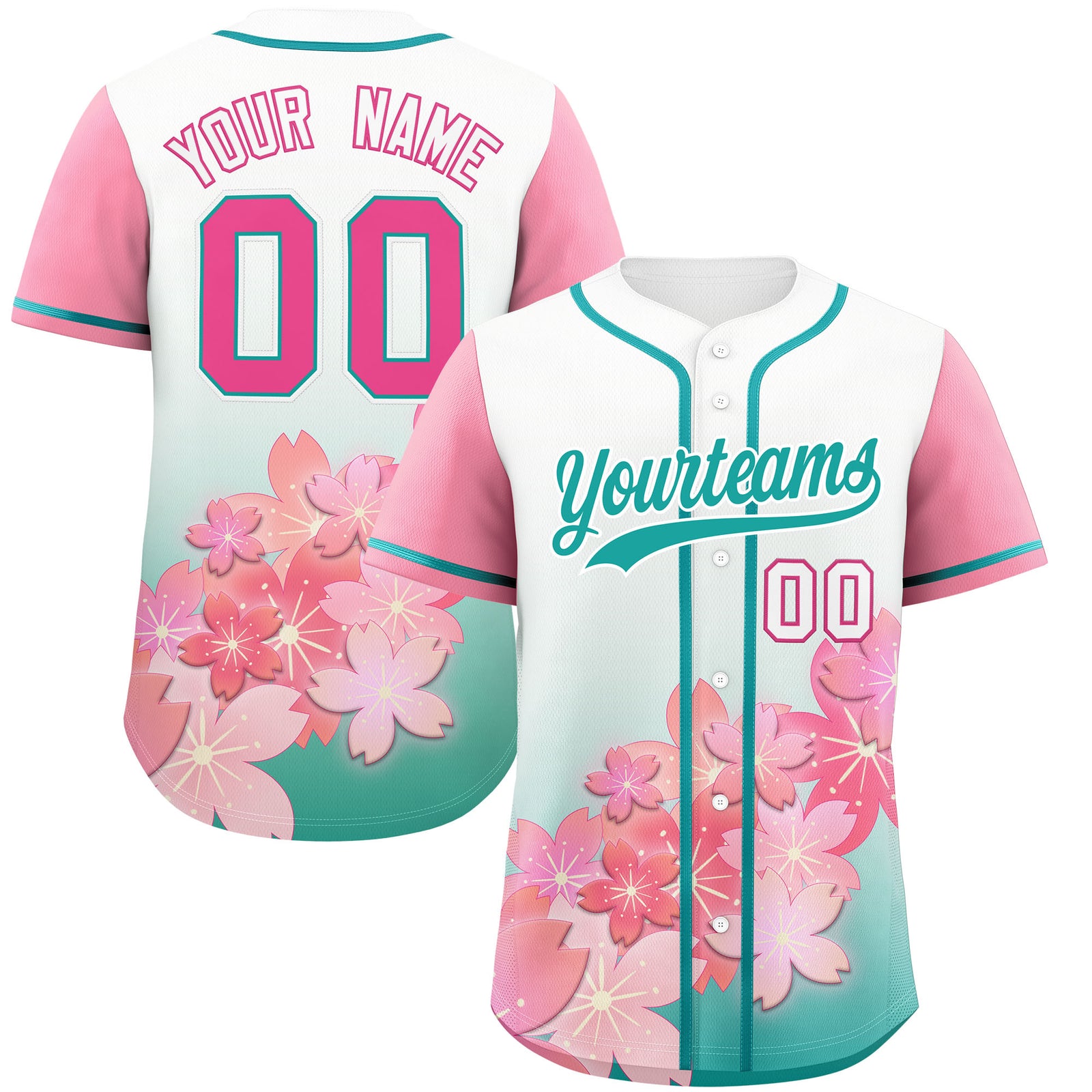Custom Aqua Pink Gradient Fashion Elastic Baseball Jersey| KXKSHOP