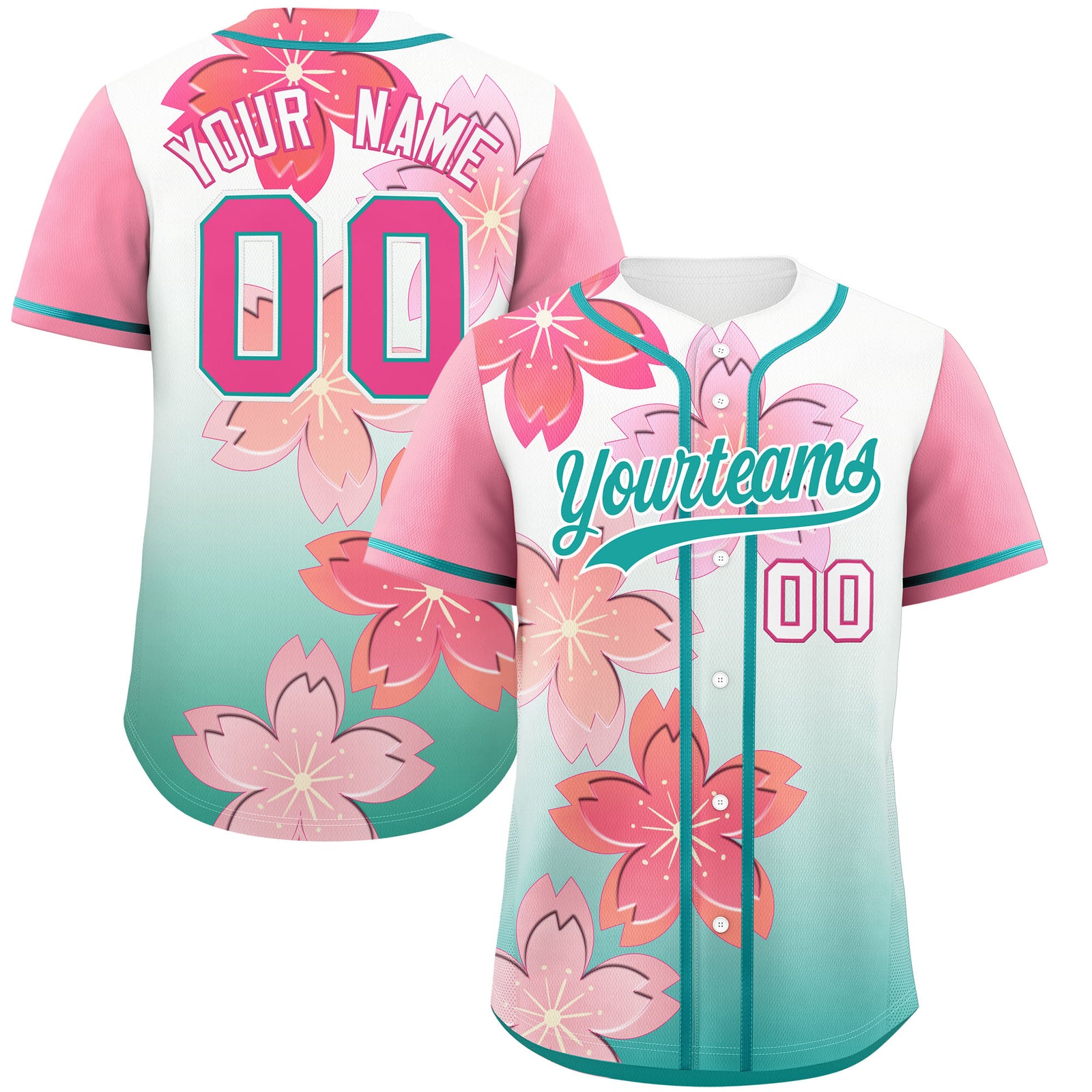 Custom Aqua Pink Gradient Fashion Elastic Baseball Jersey| KXKSHOP