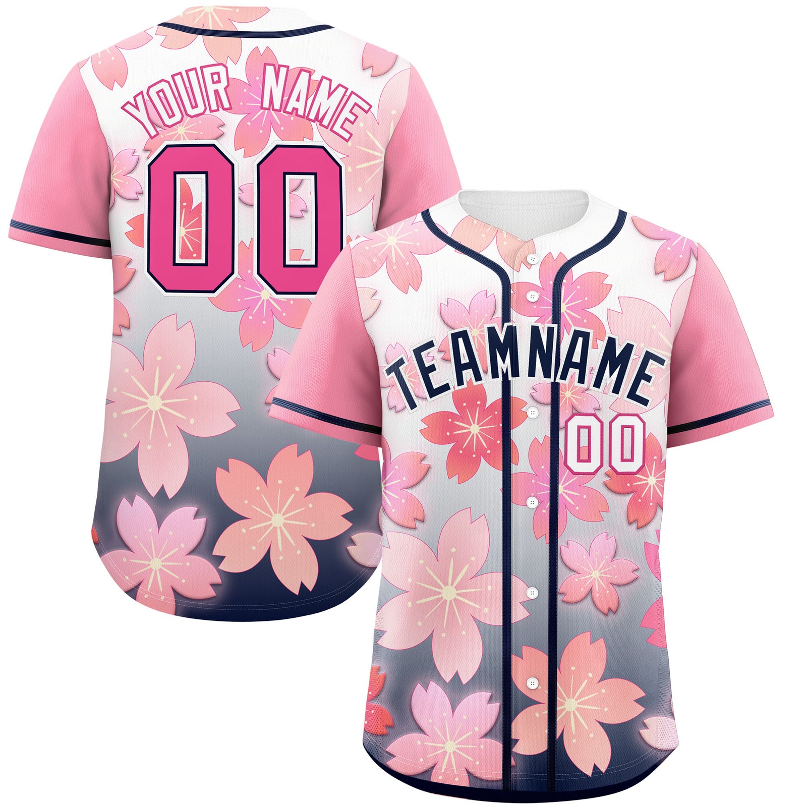 Custom Navy Pink Gradient Fashion Elastic Baseball Jersey| KXKSHOP