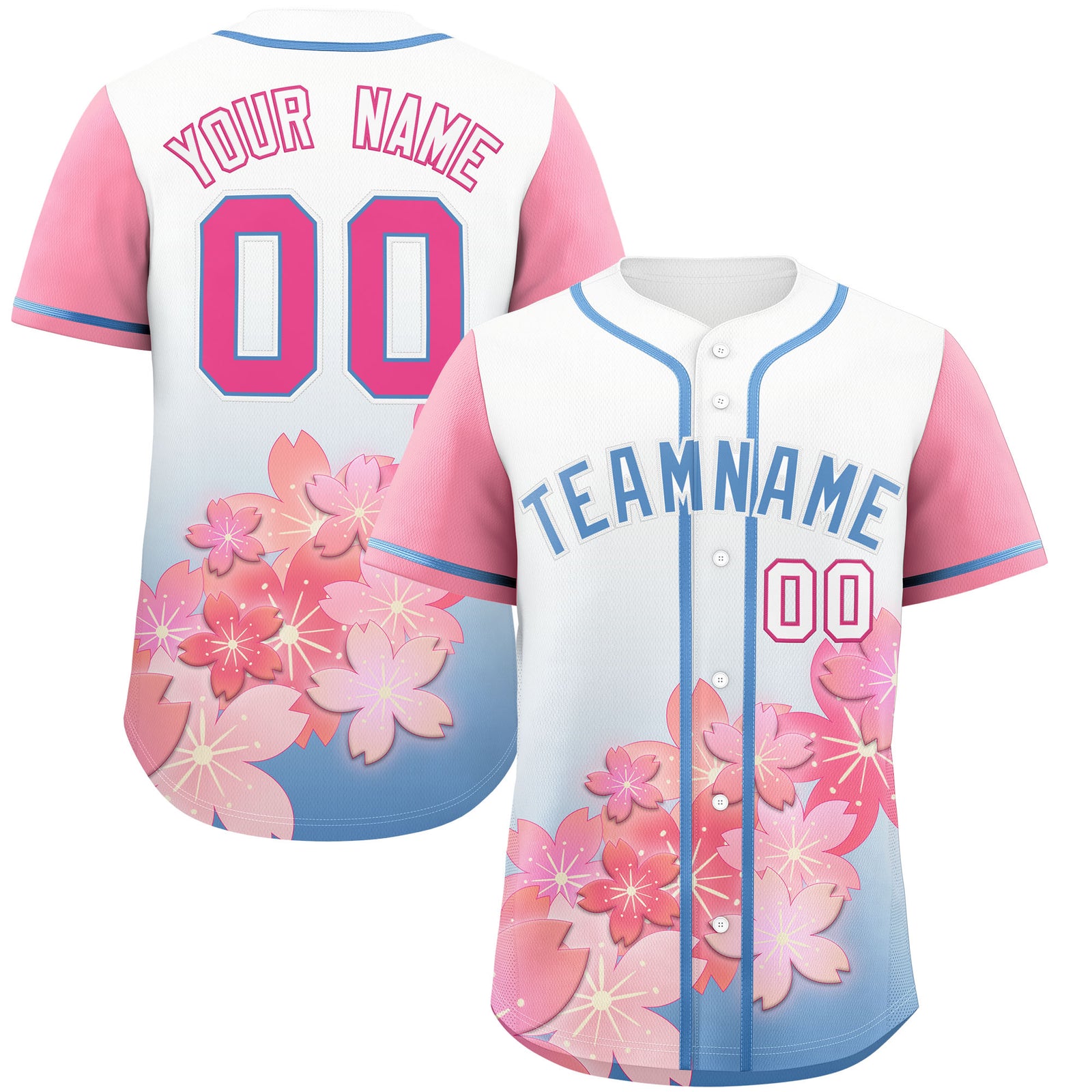 Custom Light Blue Pink Gradient Fashion Elastic Baseball Jersey| KXKSHOP