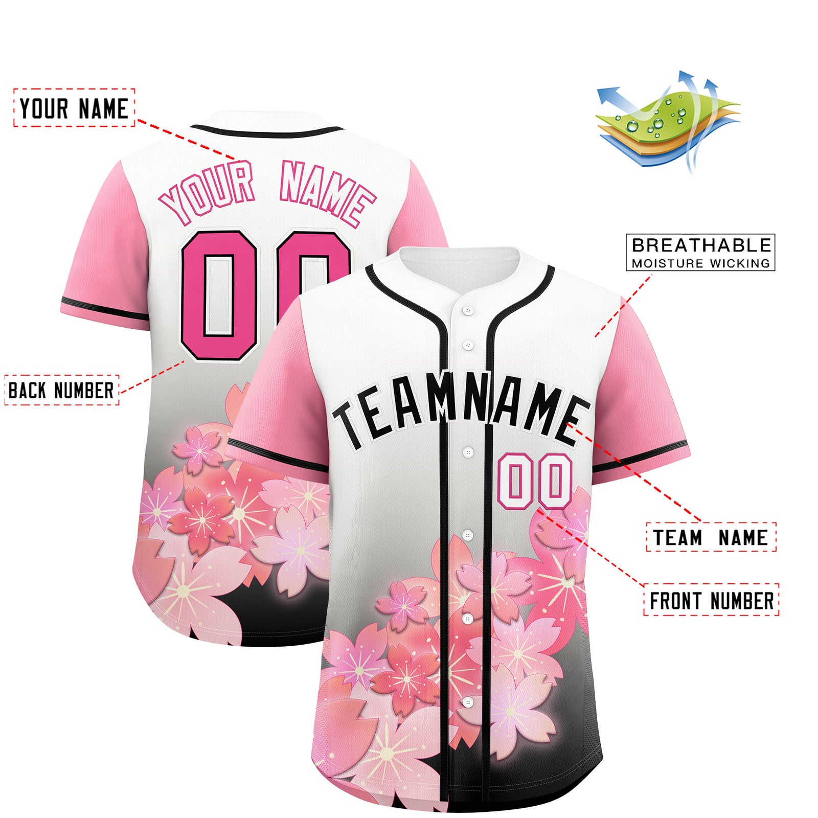 Custom Black Pink Gradient Fashion Elastic Baseball Jersey| KXKSHOP