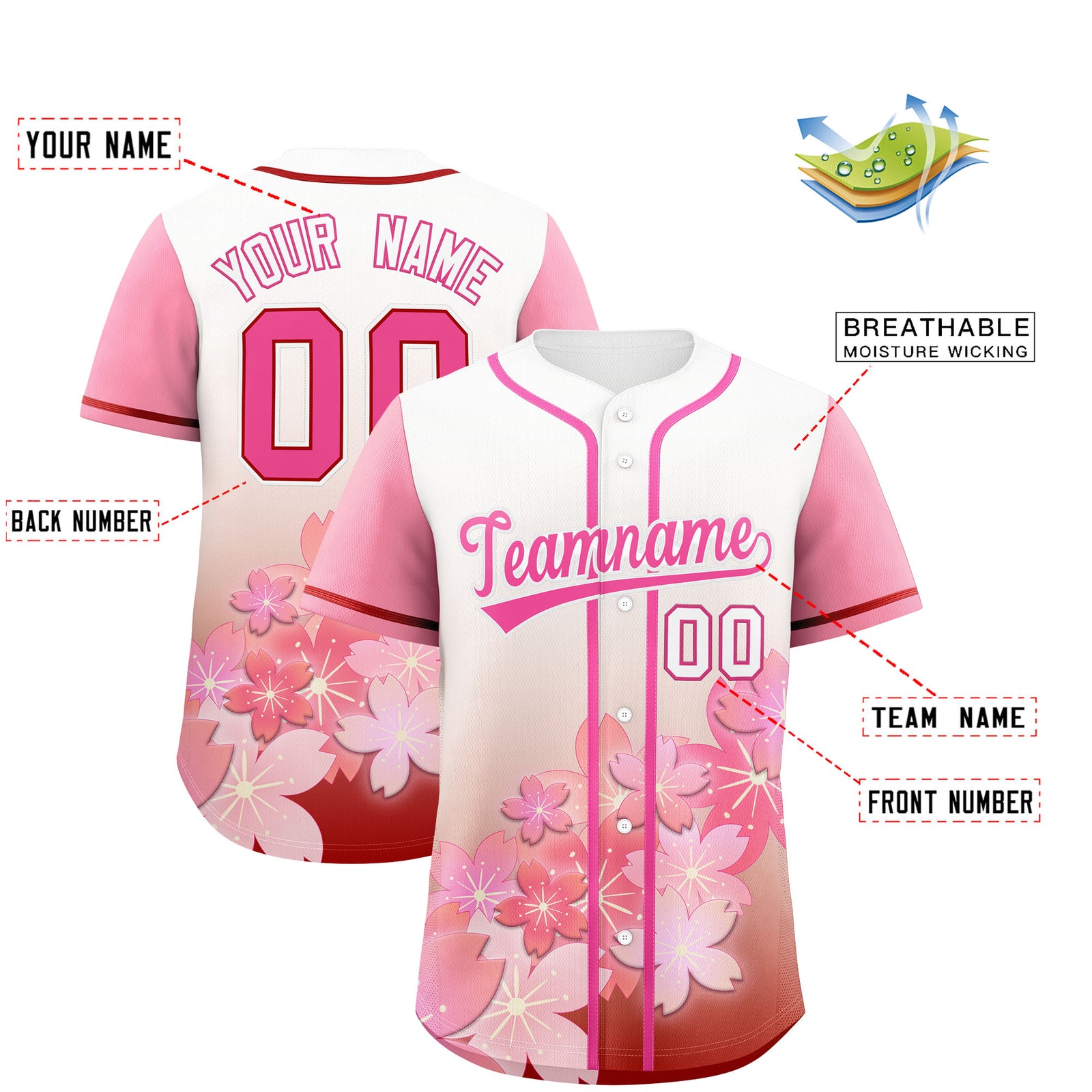 Custom pink Red Gradient Fashion Elastic Baseball Jersey| KXKSHOP