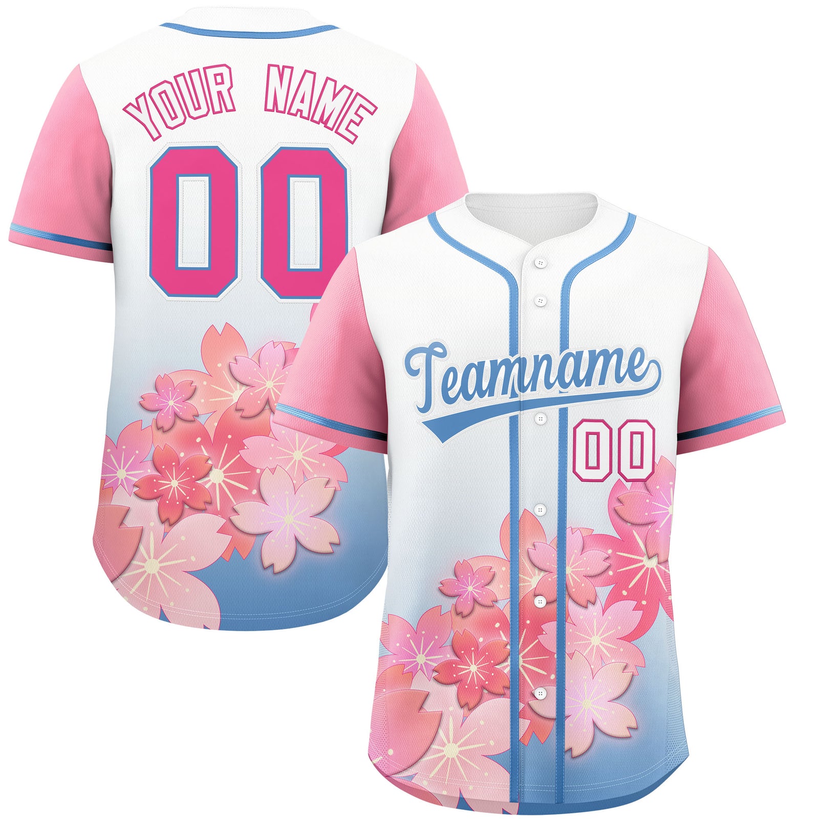 Custom Light Blue Pink Gradient Fashion Elastic Baseball Jersey| KXKSHOP