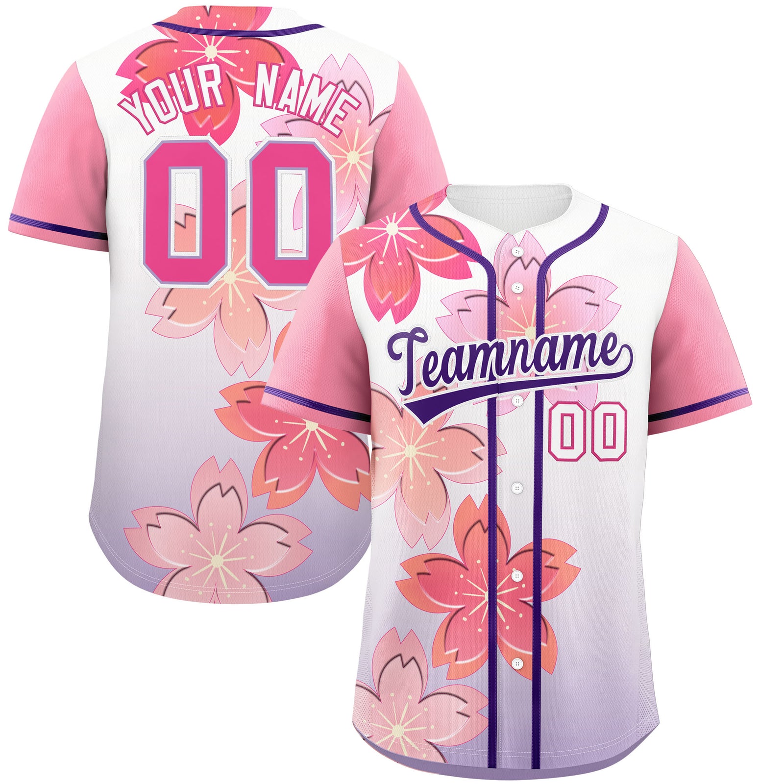 Custom Purple Pink Gradient Fashion Elastic Baseball Jersey| KXKSHOP