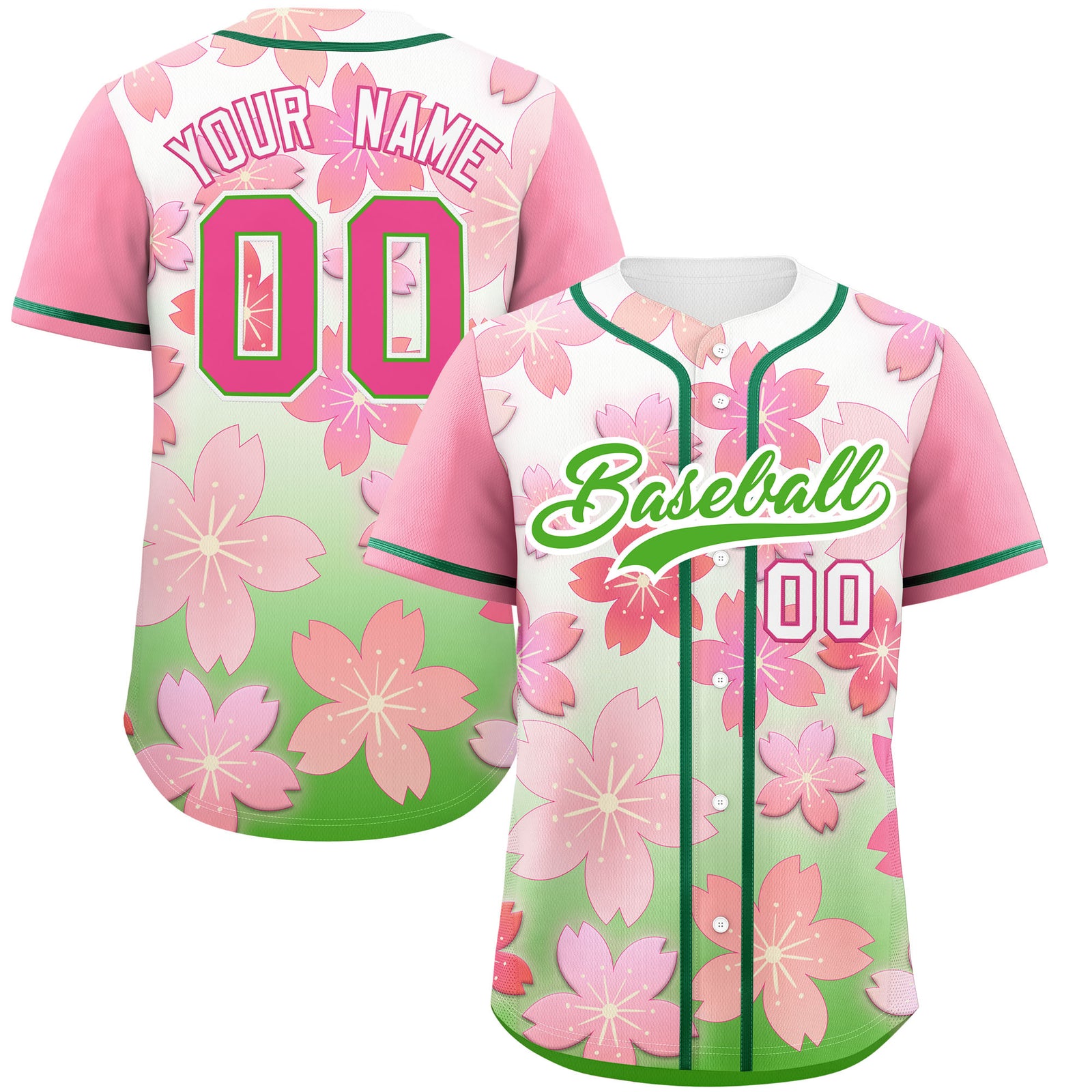 Custom Light Green Pink Gradient Fashion Elastic Baseball Jersey| KXKSHOP