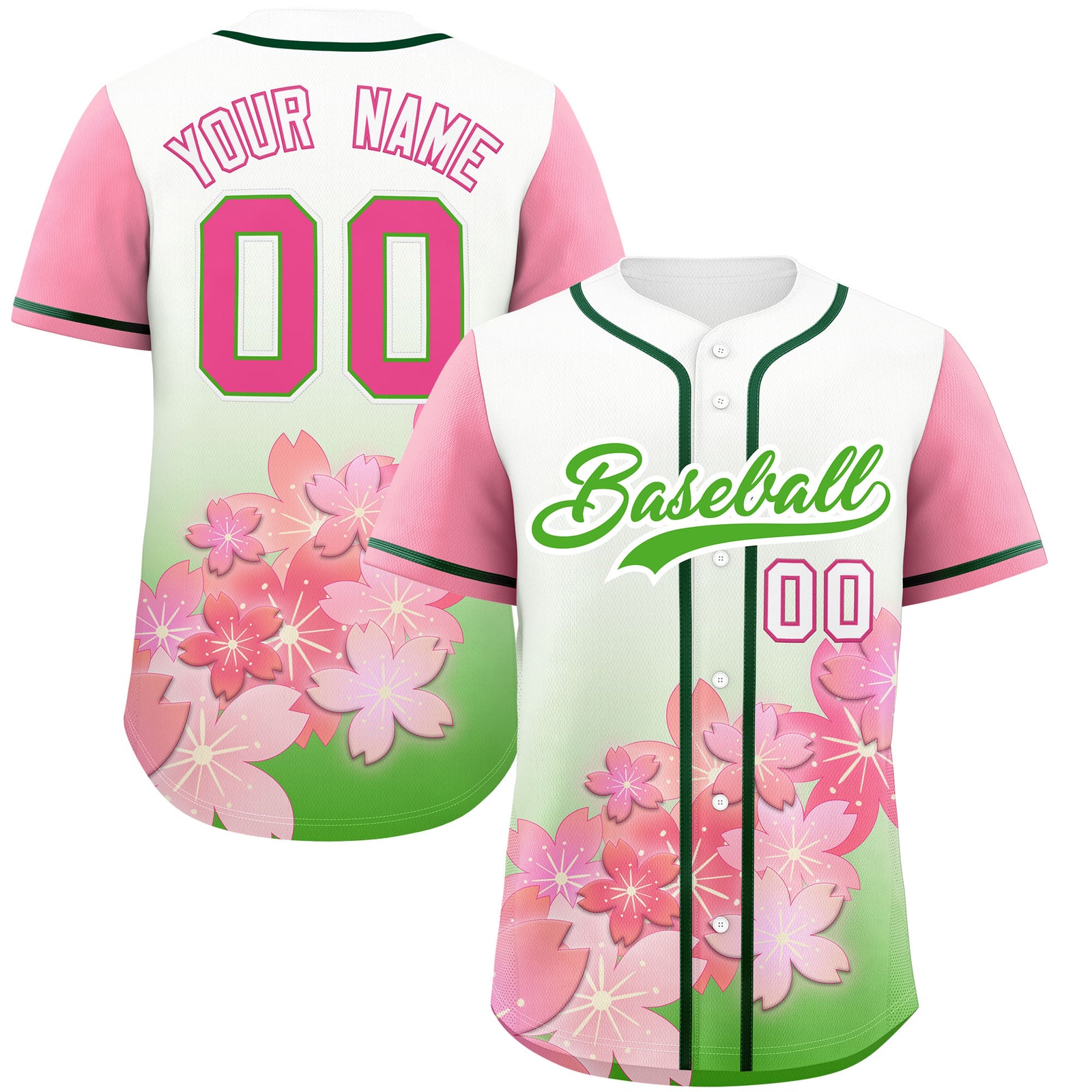 Custom Light Green Pink Gradient Fashion Elastic Baseball Jersey| KXKSHOP