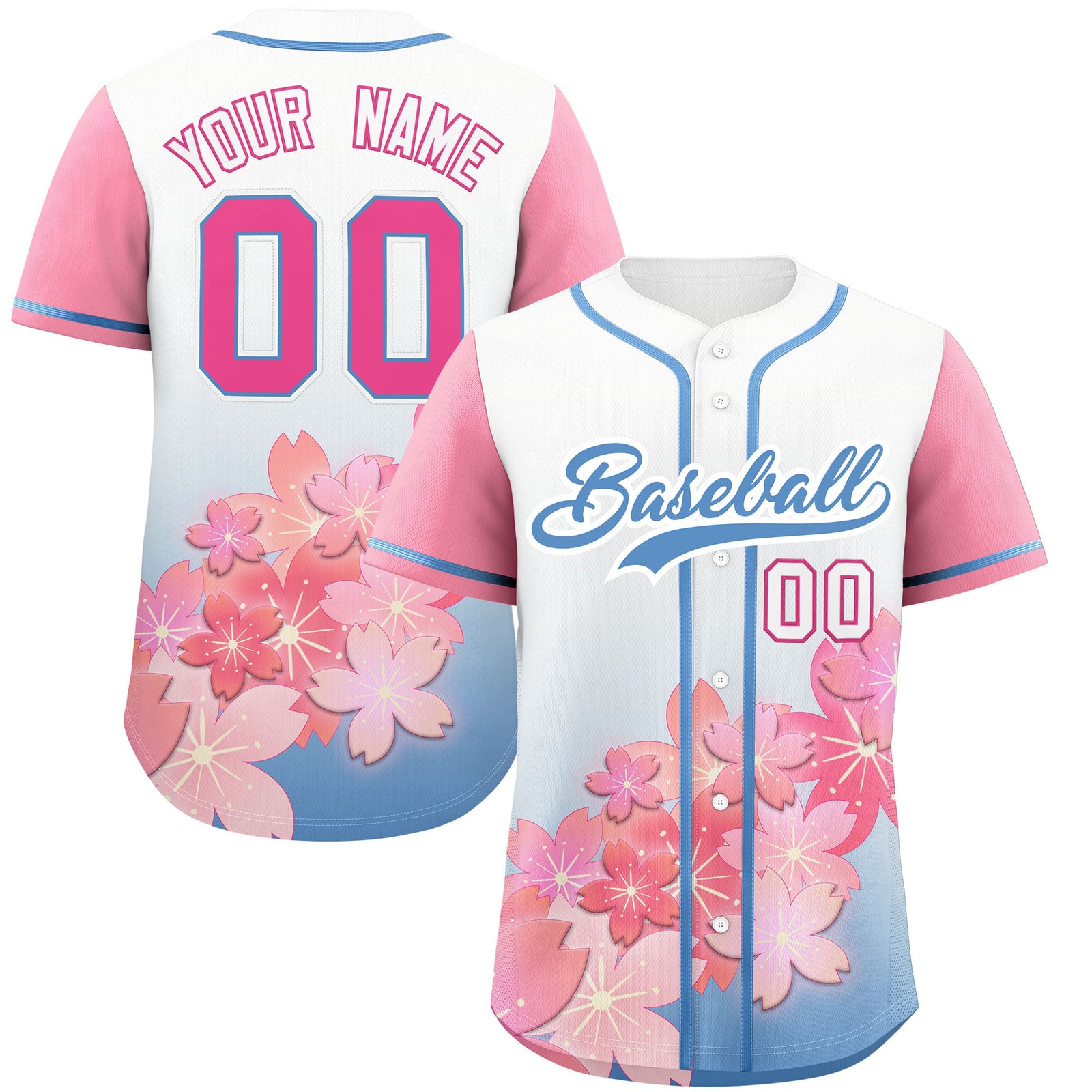 Custom Light Blue Pink Gradient Fashion Elastic Baseball Jersey| KXKSHOP