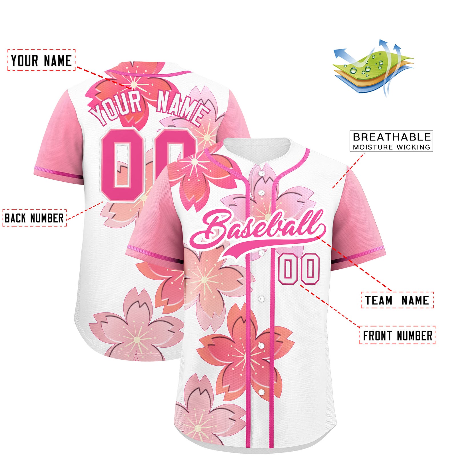 Custom White Pink Gradient Fashion Elastic Baseball Jersey| KXKSHOP