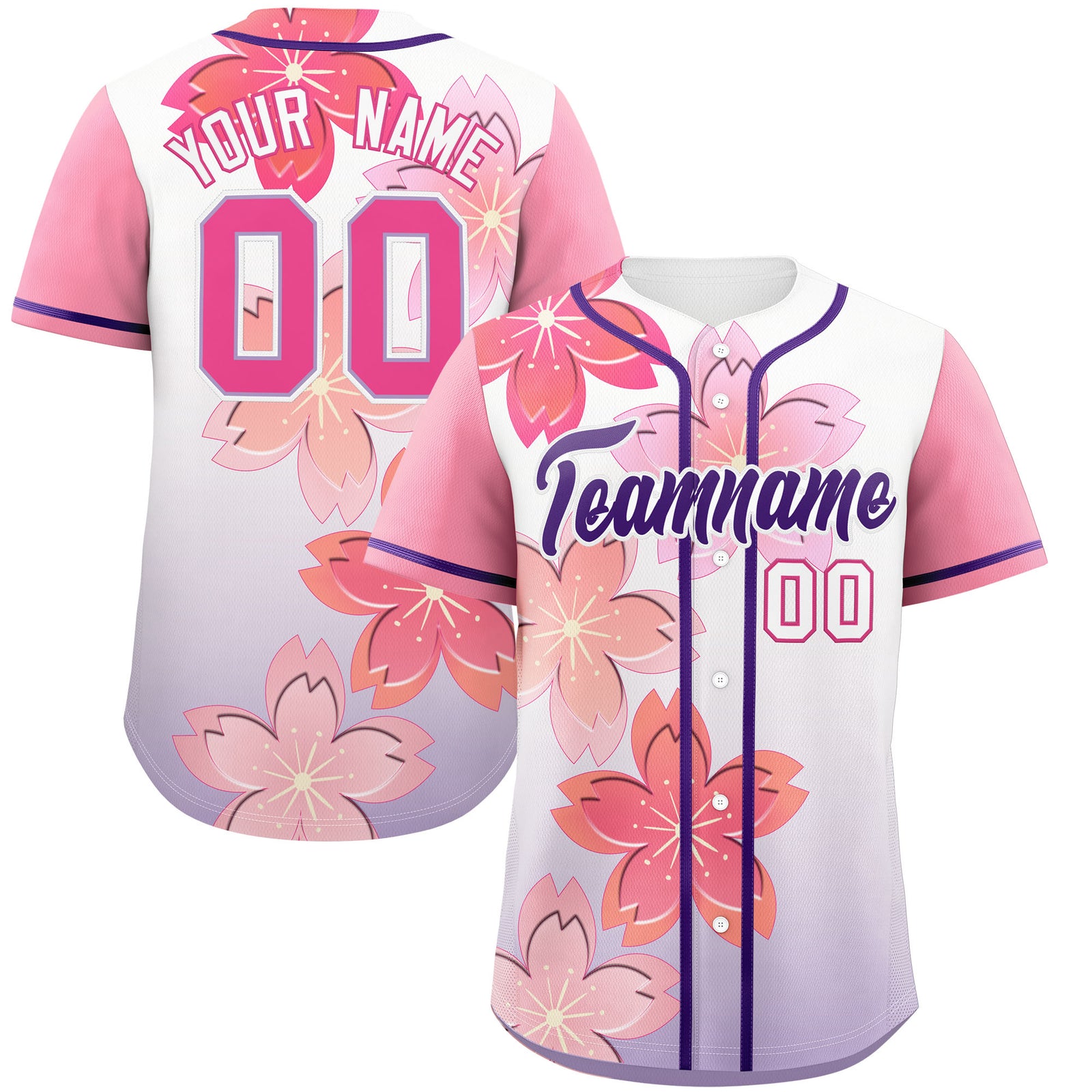 Custom Purple Pink Gradient Fashion Elastic Baseball Jersey| KXKSHOP