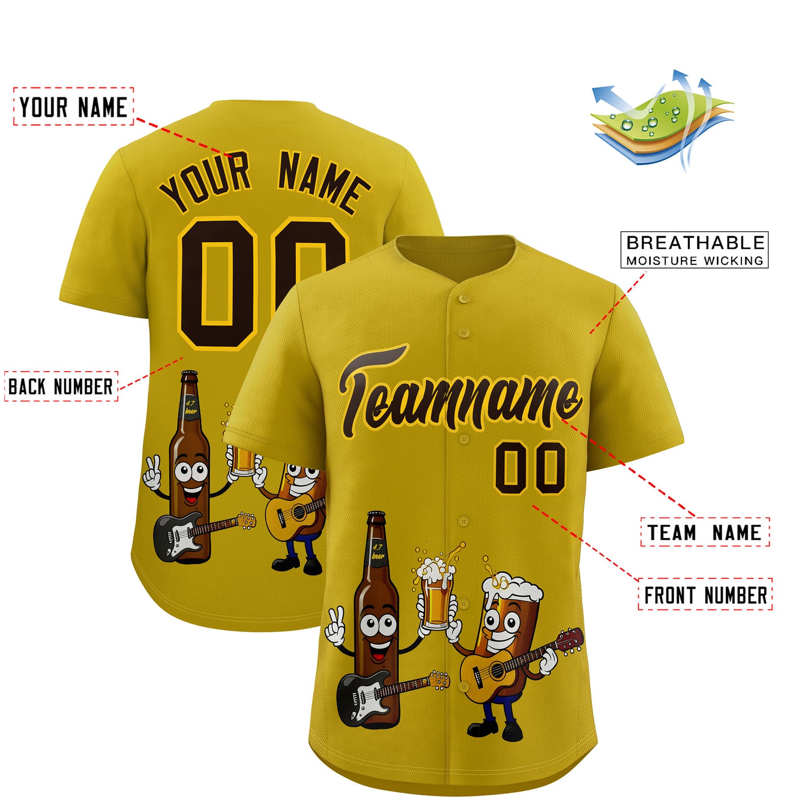 Custom Old Gold Personalized Team Shirts for Parties & Training | KXKSHOP