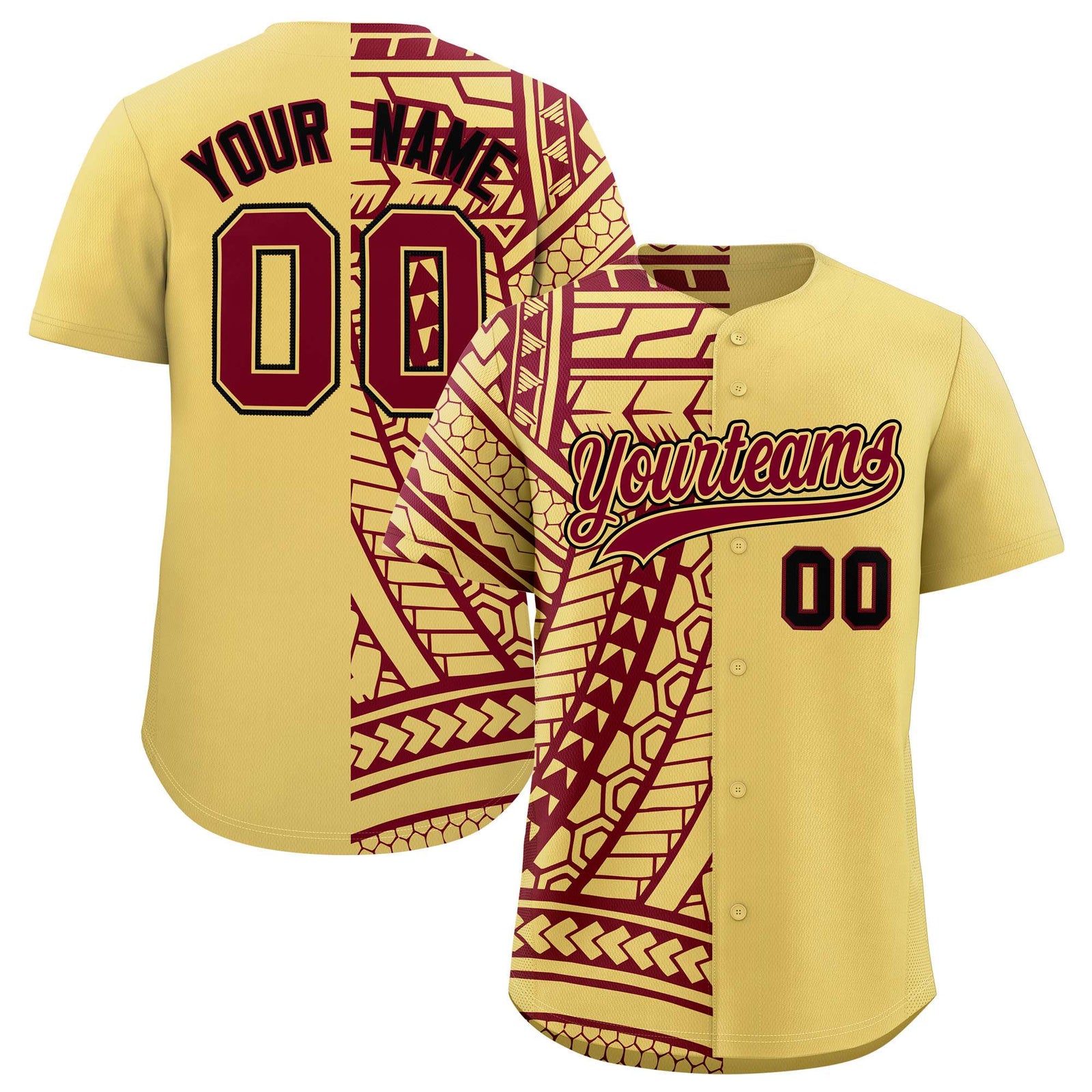 Custom Khaki Crimson Split Fashion Tribal Pattern Authentic Baseball Jersey