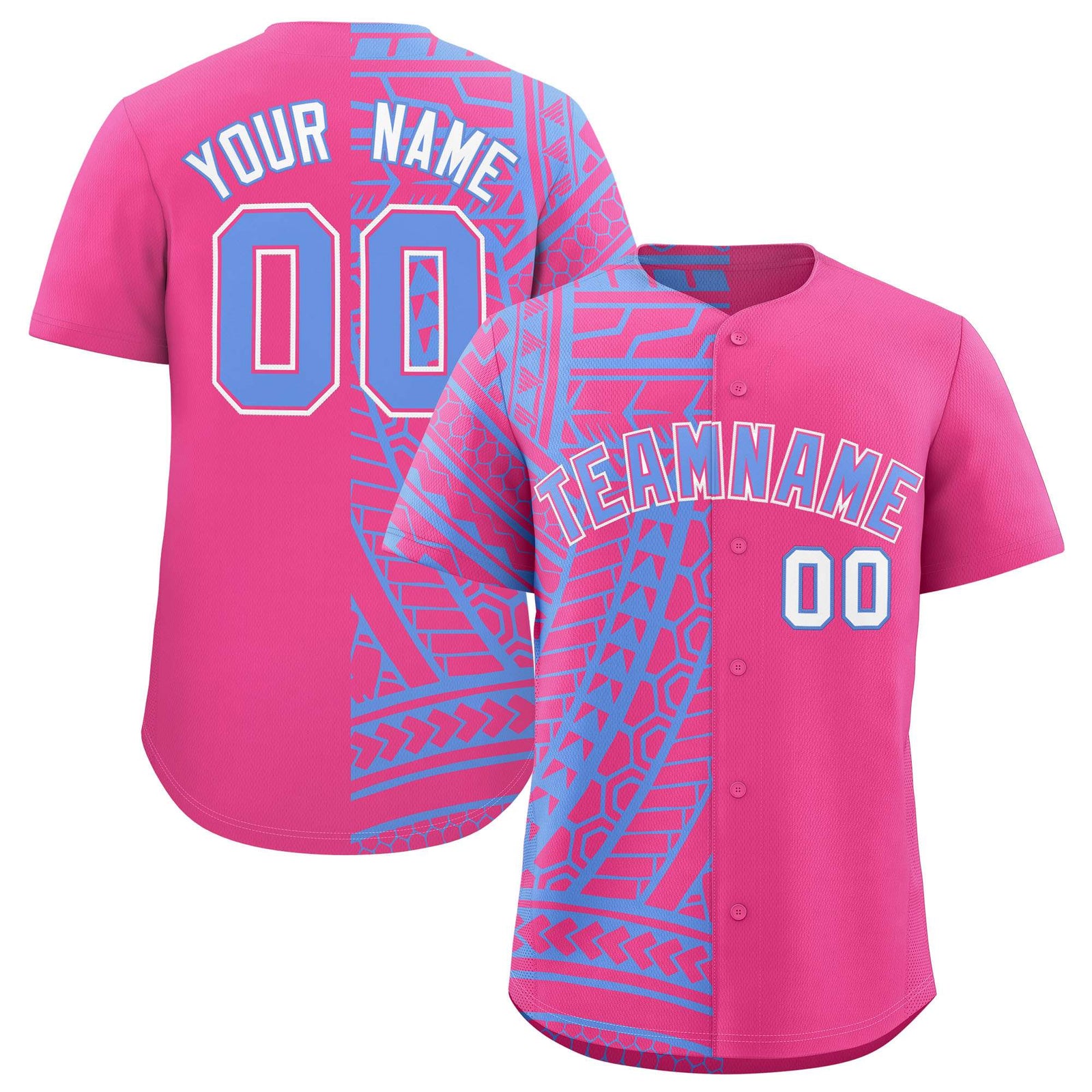 Custom Pink Light Blue Split Fashion Tribal Pattern Authentic Baseball Jersey