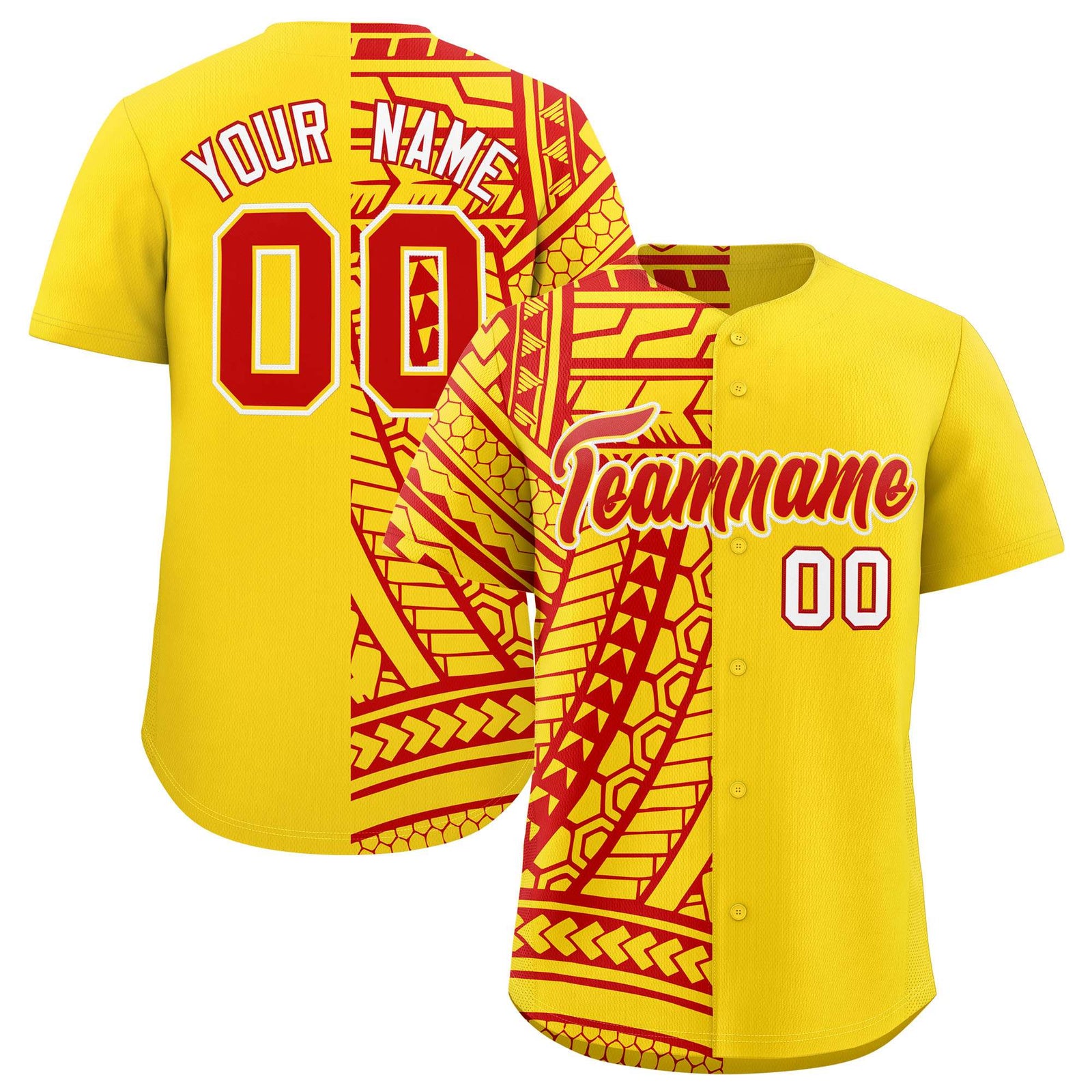 Custom Red Gold Split Fashion Tribal Pattern Authentic Baseball Jersey