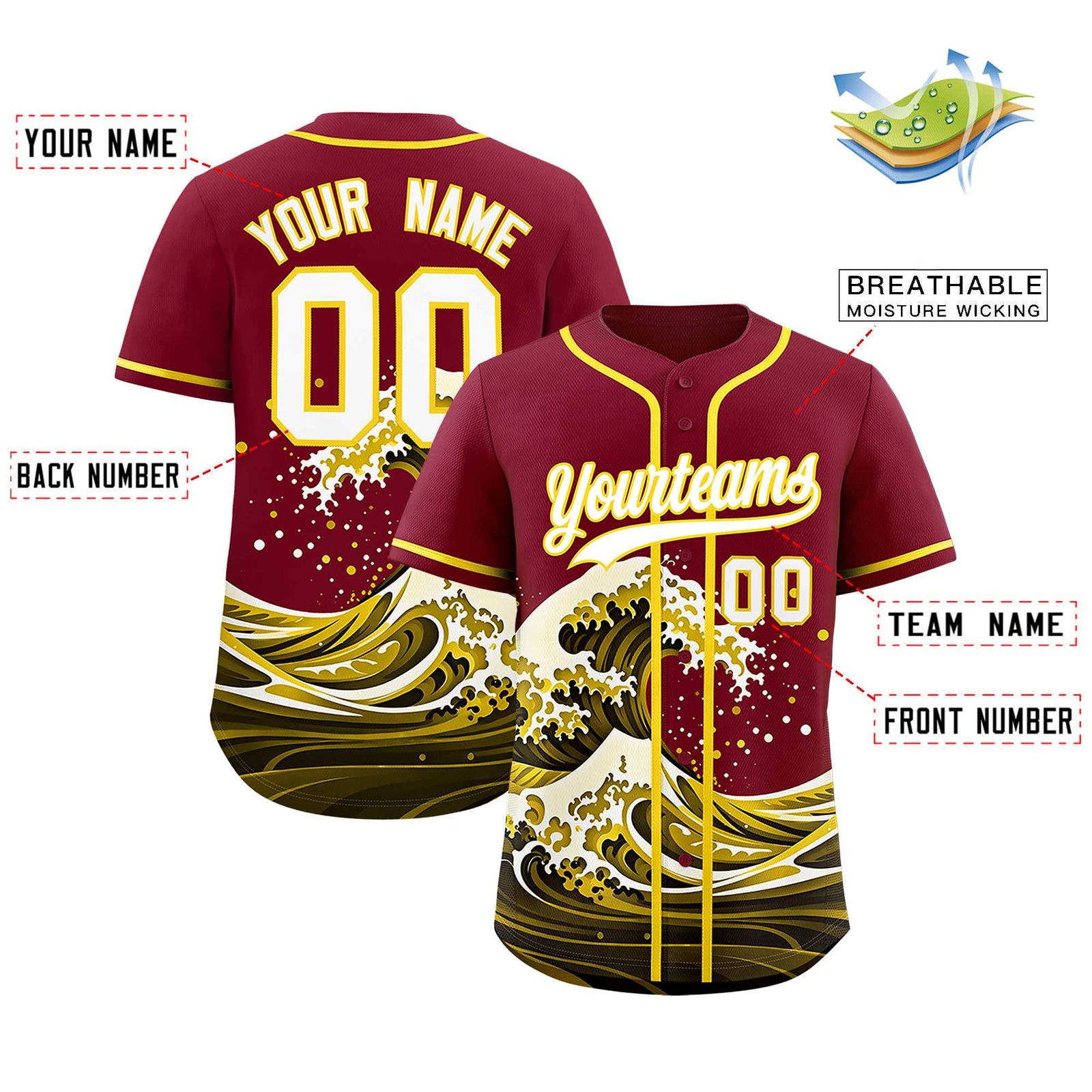 Custom Crimson Wave Graffiti Pattern Authentic Baseball Jersey