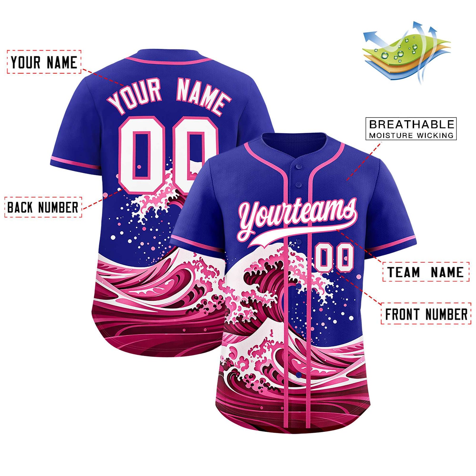 Custom Royal Wave Graffiti Pattern Authentic Baseball Jersey
