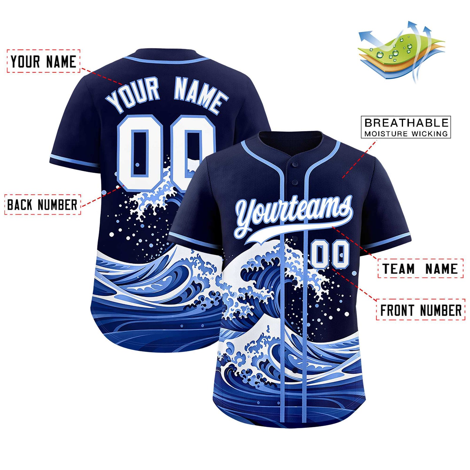 Custom Navy Wave Graffiti Pattern Authentic Baseball Jersey