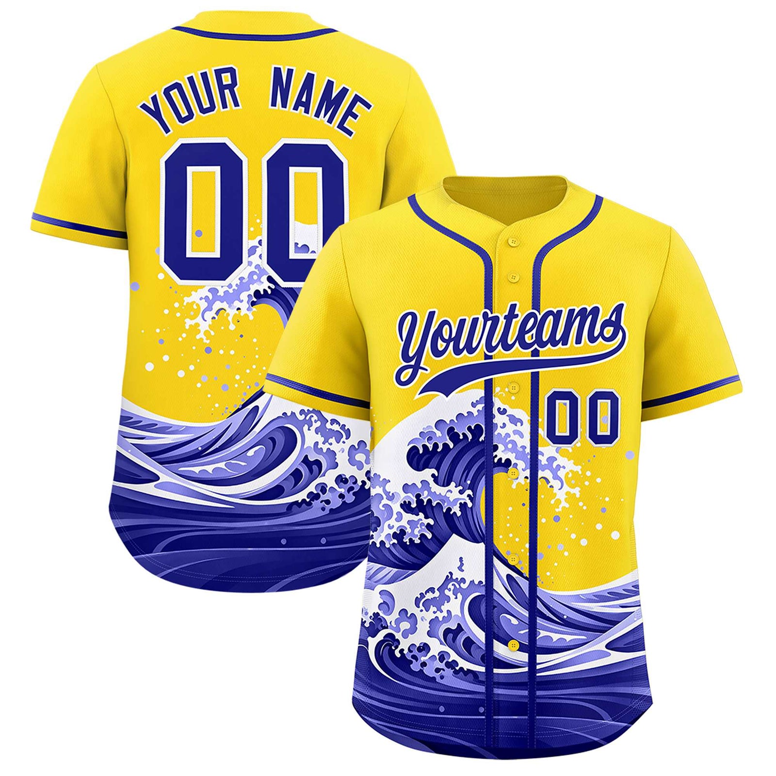 Custom Gold Wave Graffiti Pattern Authentic Baseball Jersey