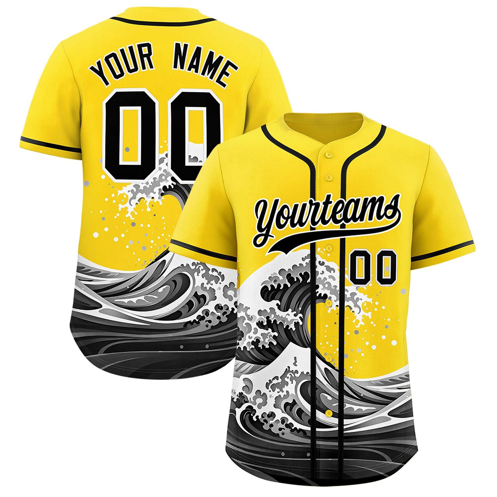 Custom Gold Wave Graffiti Pattern Authentic Baseball Jersey