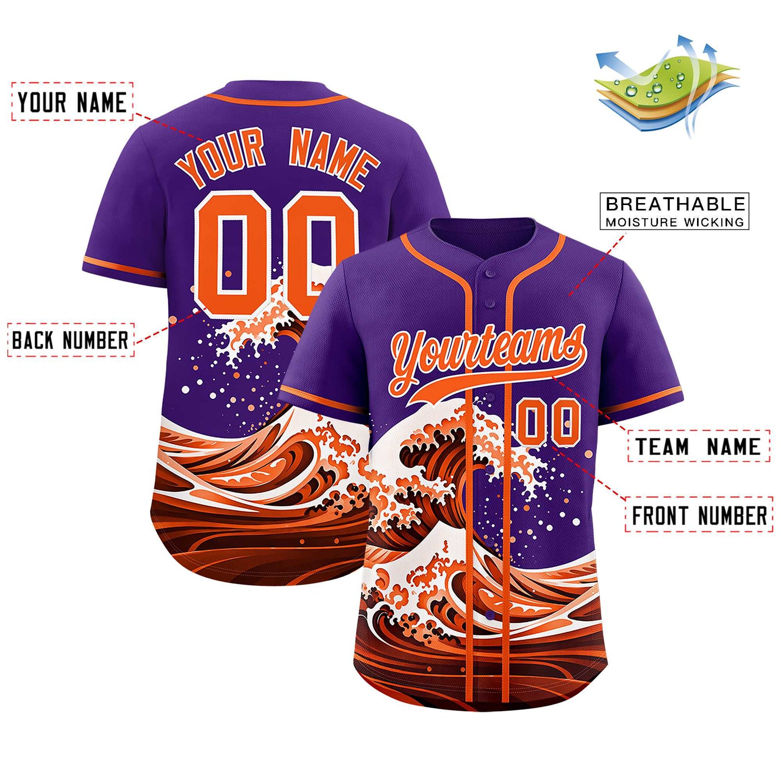 Custom Purple Wave Graffiti Pattern Authentic Baseball Jersey