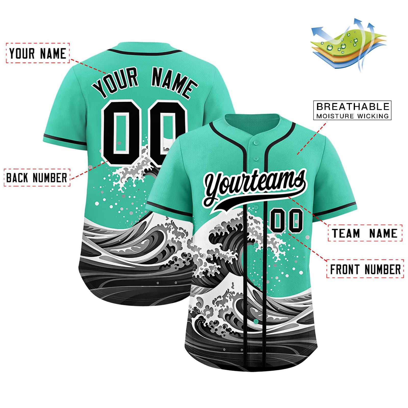 Custom Bright Green Wave Graffiti Pattern Authentic Baseball Jersey