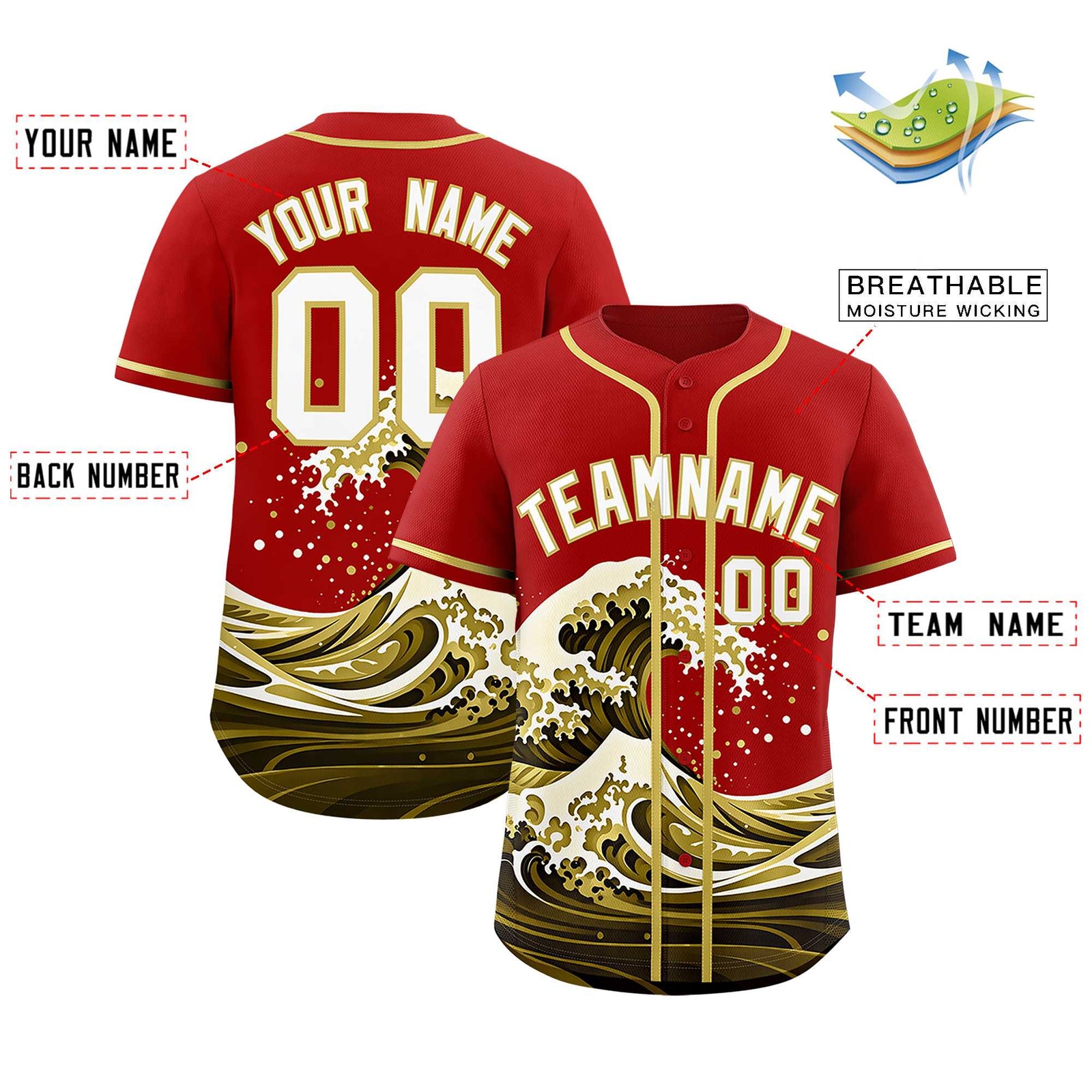 Custom Red Wave Graffiti Pattern Authentic Baseball Jersey
