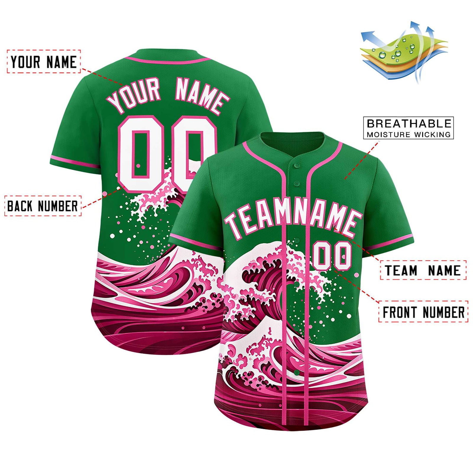 Custom Kelly Green Wave Graffiti Pattern Authentic Baseball Jersey