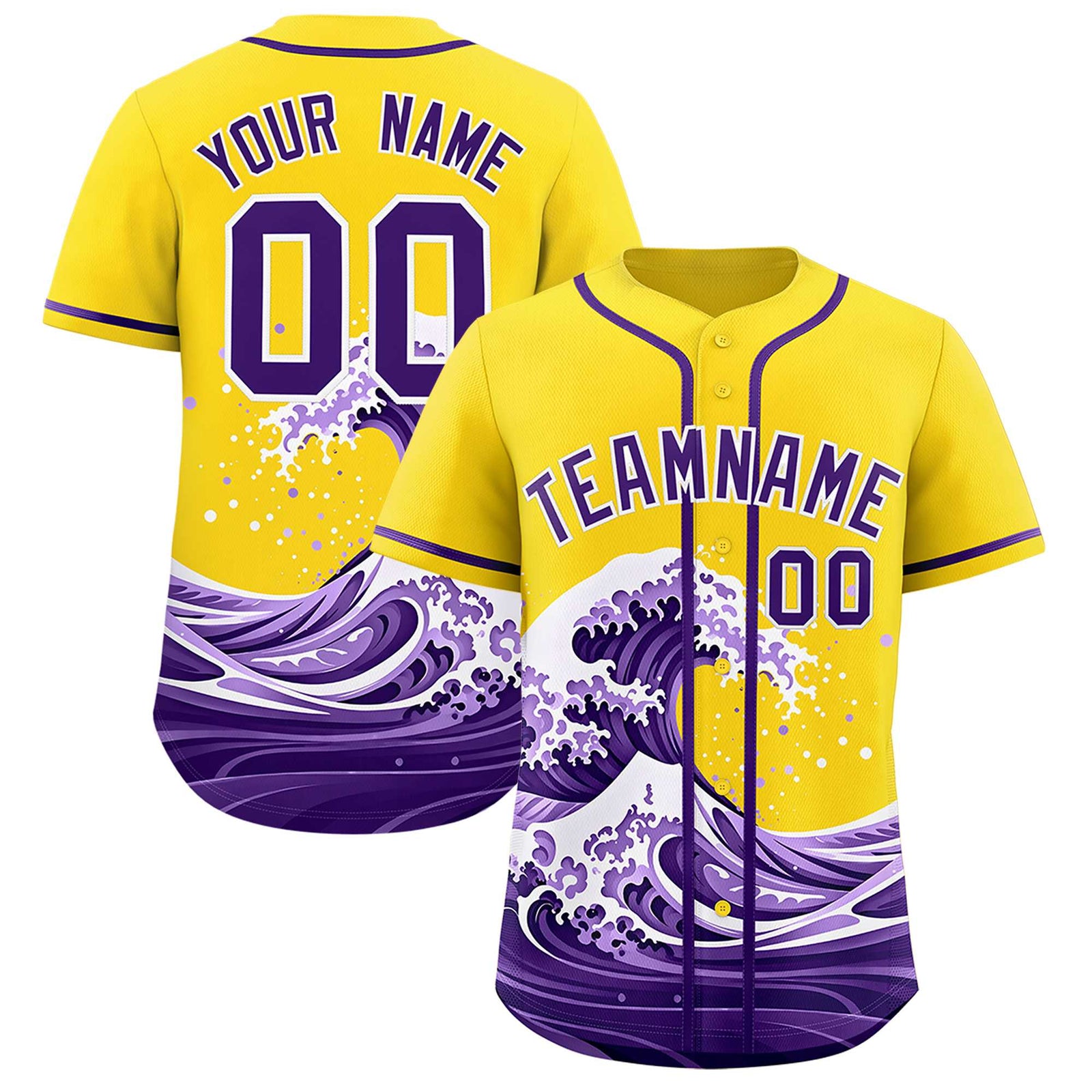 Custom Gold Wave Graffiti Pattern Authentic Baseball Jersey