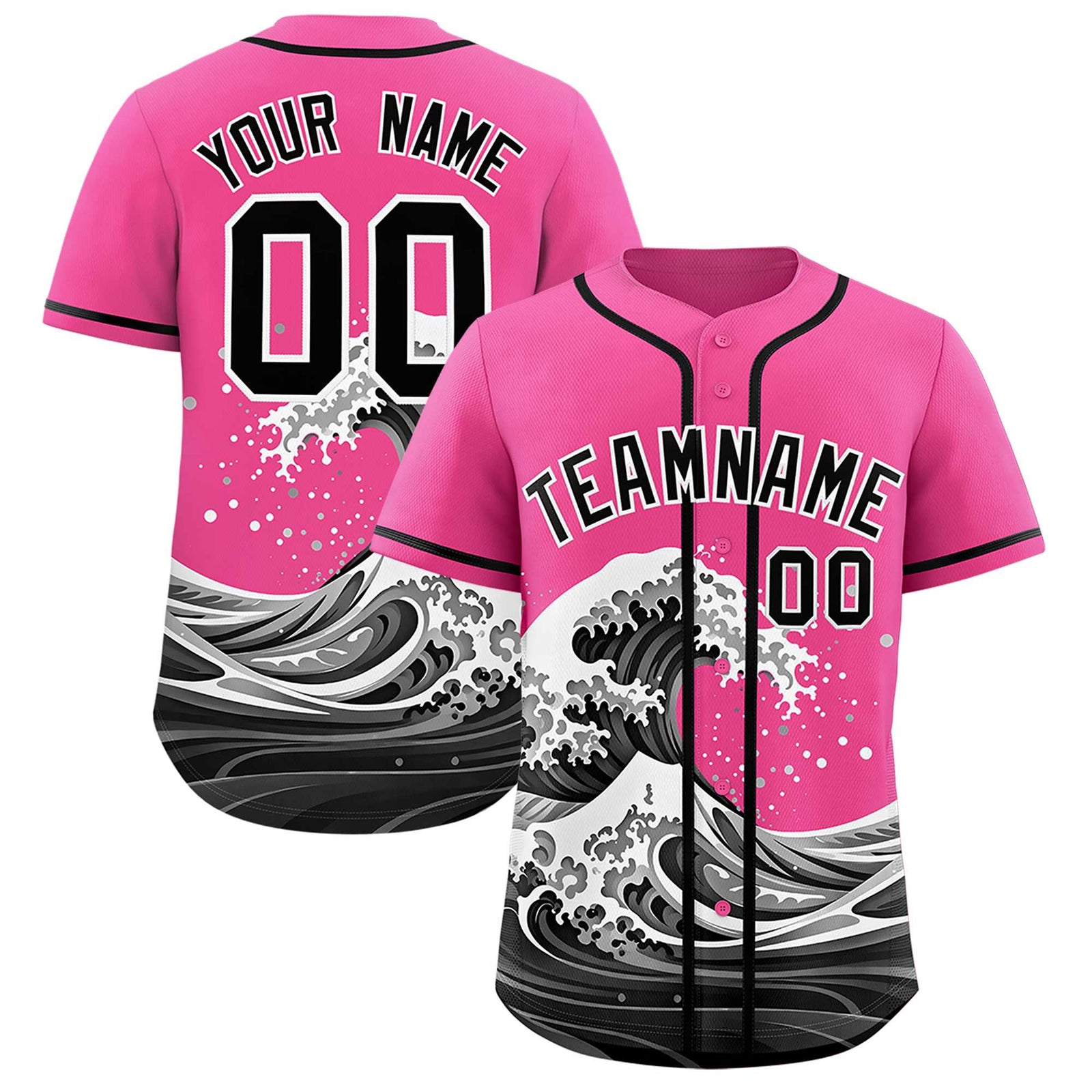 Custom Pink Wave Graffiti Pattern Authentic Baseball Jersey