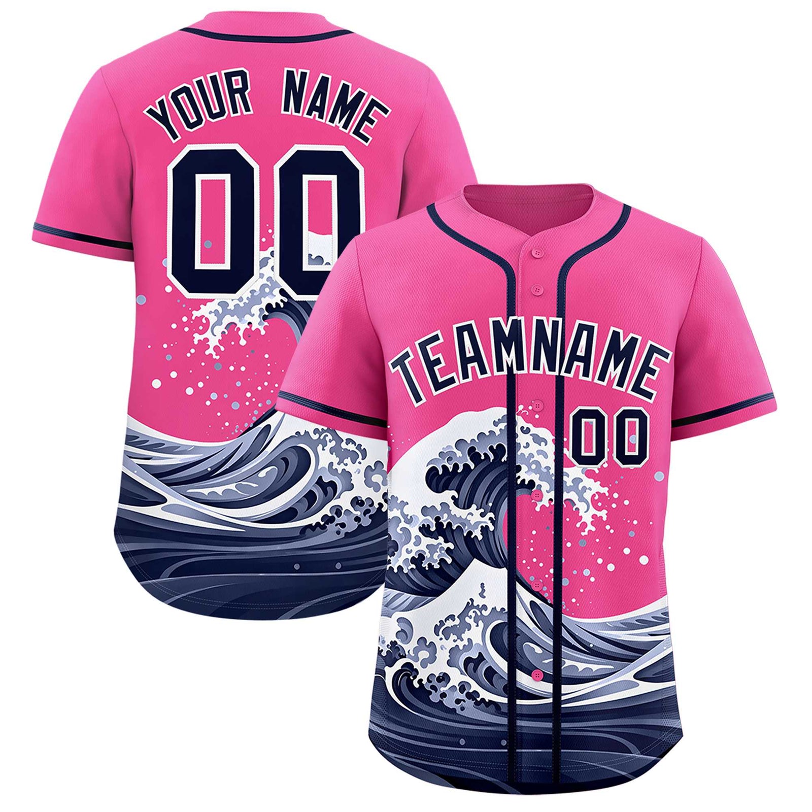 Custom Pink Wave Graffiti Pattern Authentic Baseball Jersey