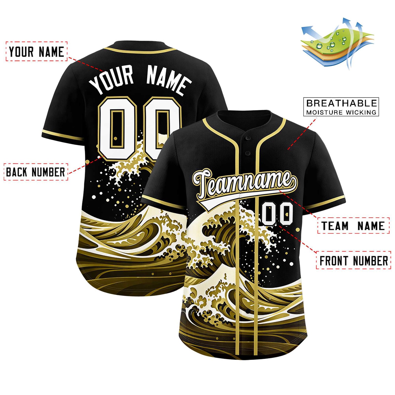 Custom Black Wave Graffiti Pattern Authentic Baseball Jersey