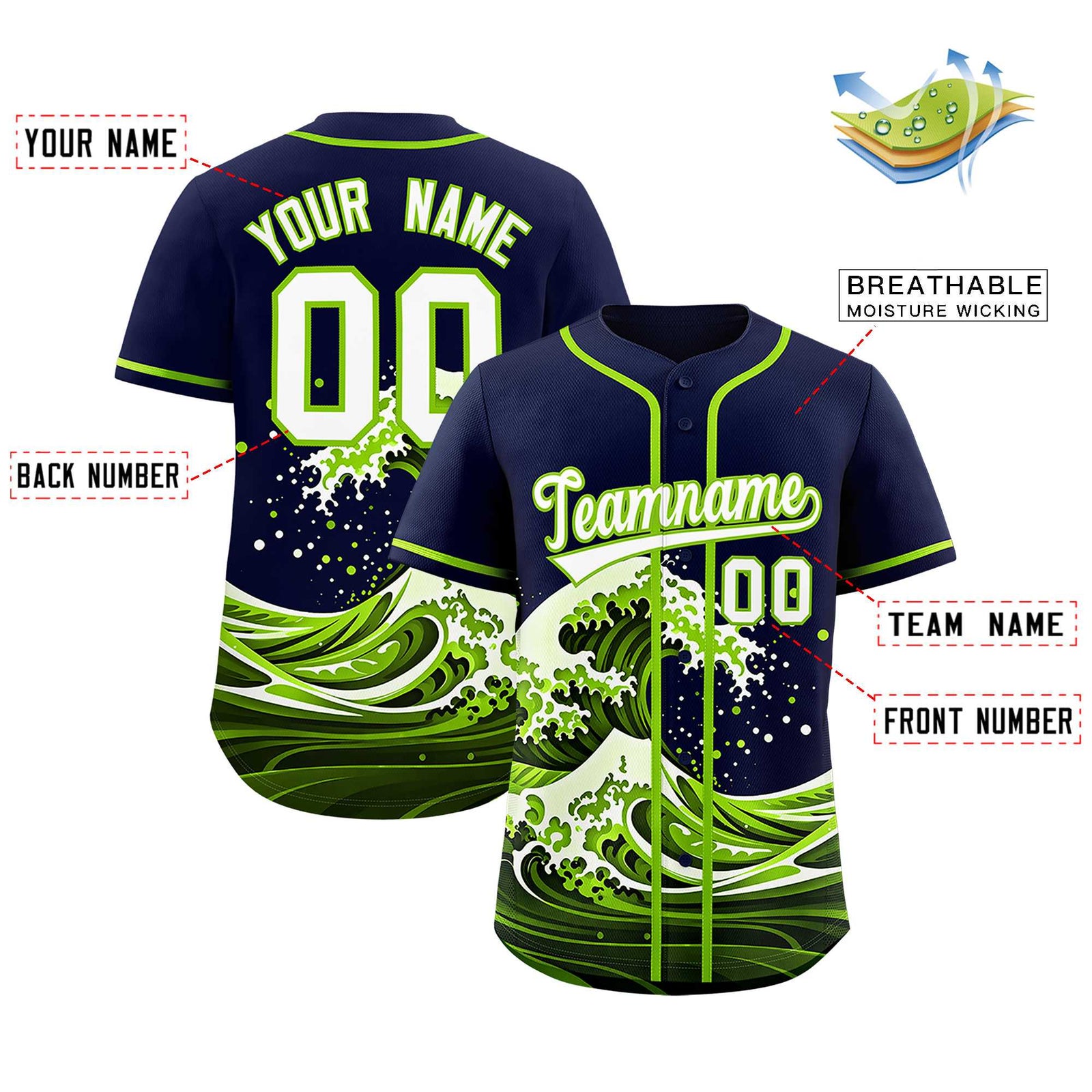 Custom Navy Wave Graffiti Pattern Authentic Baseball Jersey