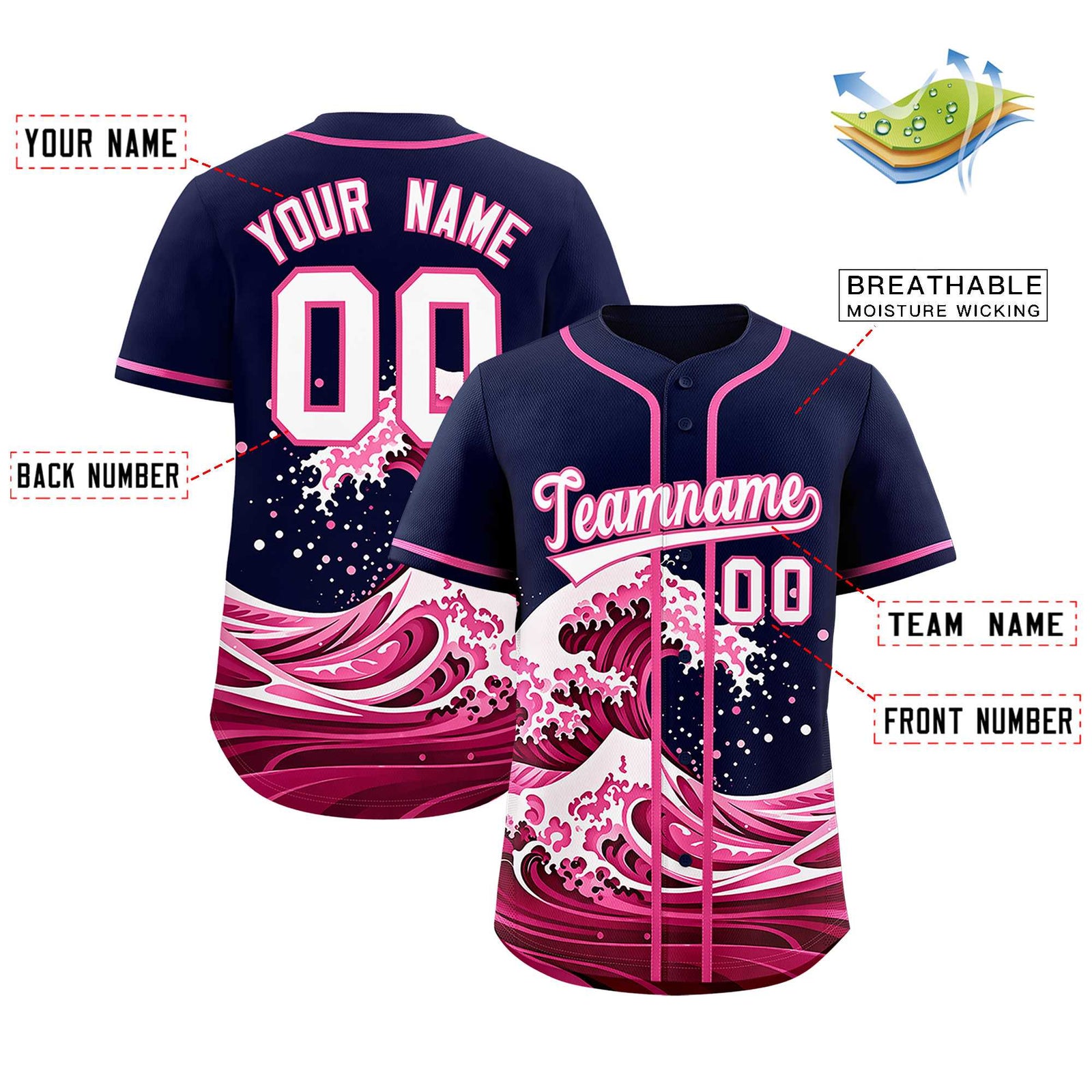 Custom Navy Wave Graffiti Pattern Authentic Baseball Jersey