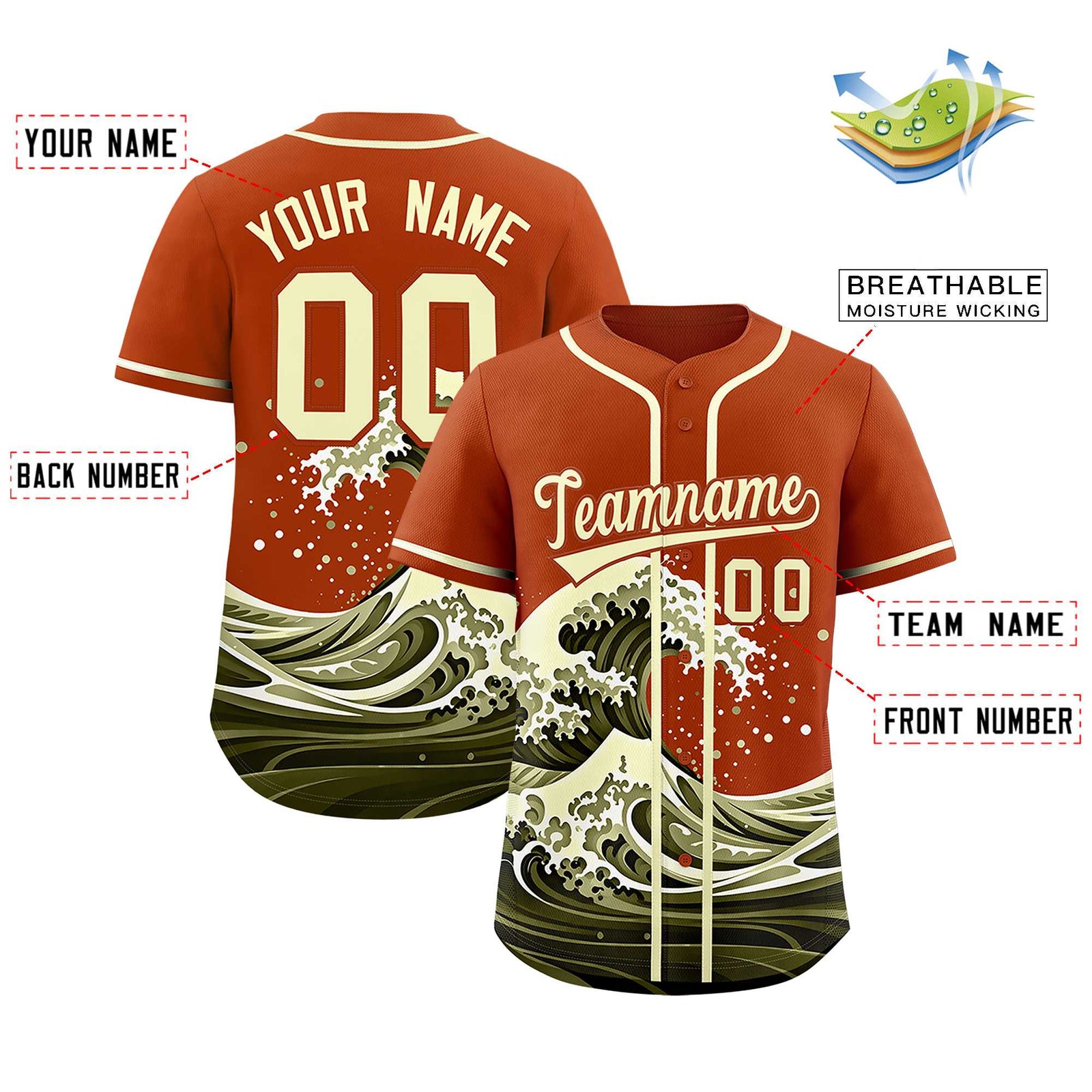 Custom Texas Orange Wave Graffiti Pattern Authentic Baseball Jersey