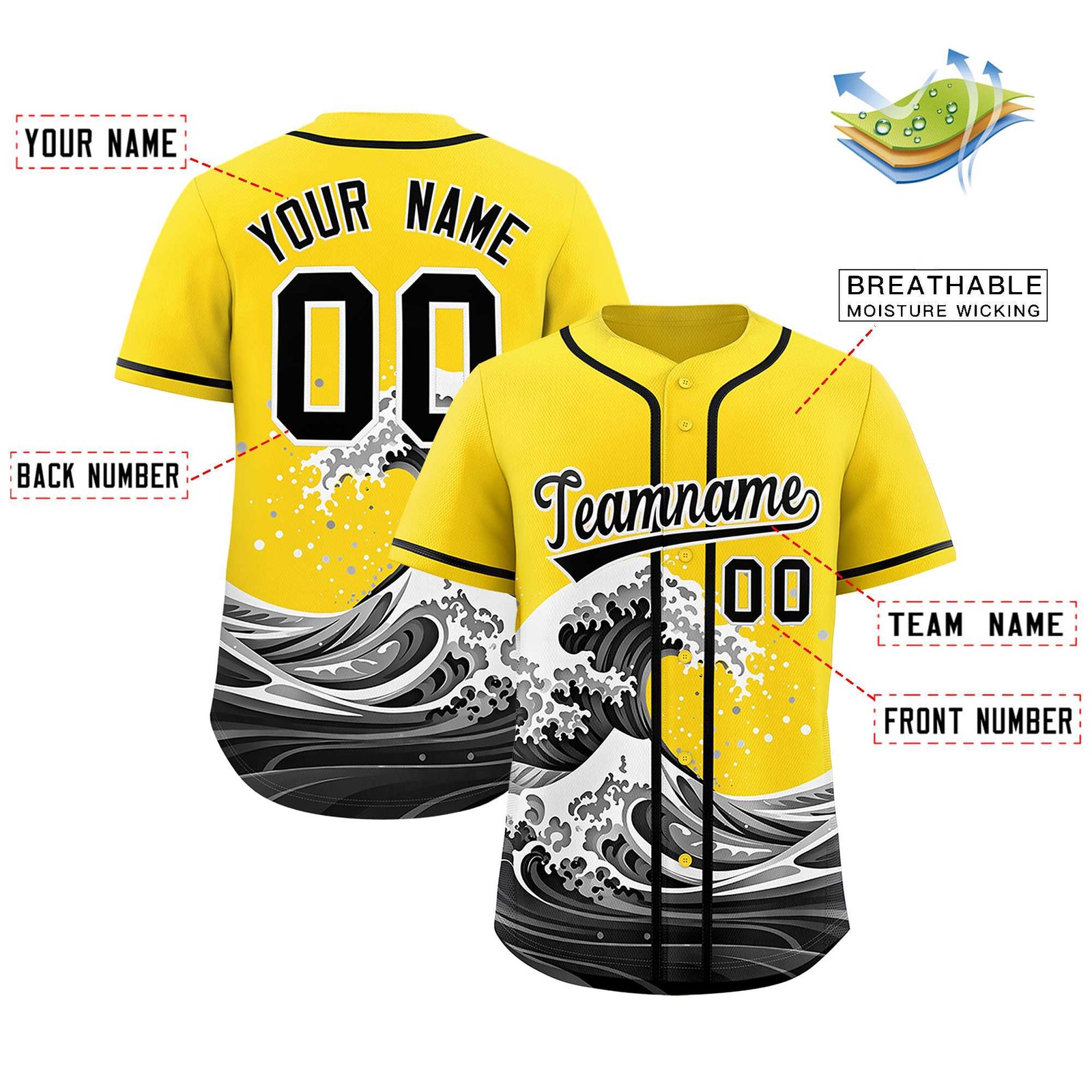 Custom Gold Wave Graffiti Pattern Authentic Baseball Jersey