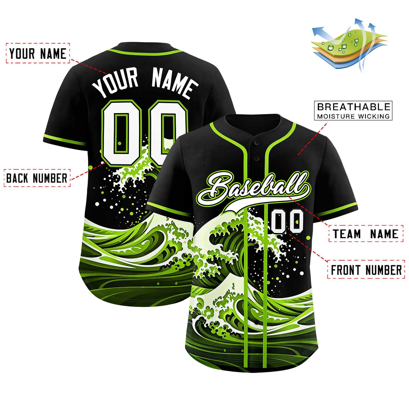 Custom Black Wave Graffiti Pattern Authentic Baseball Jersey