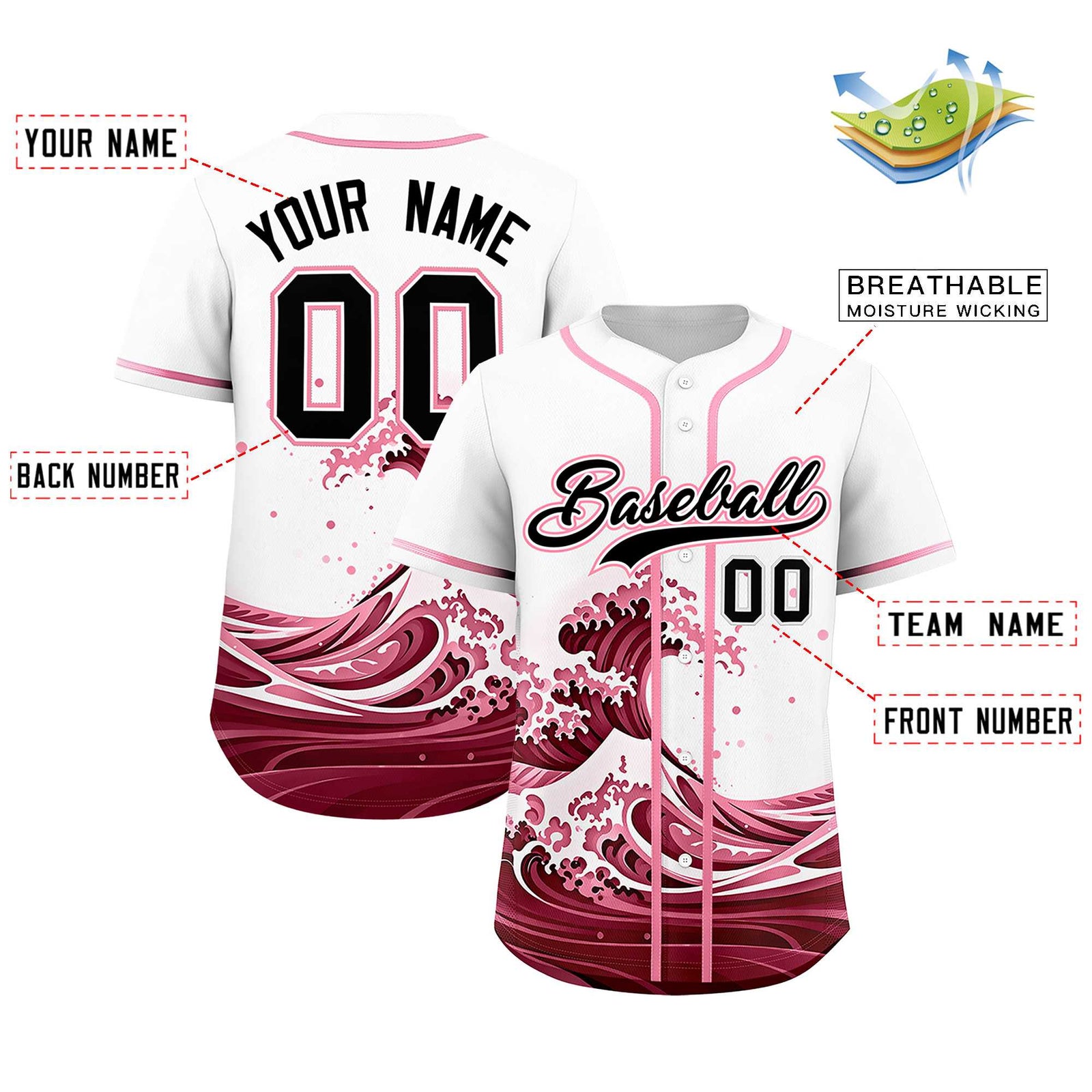 Custom White Wave Graffiti Pattern Authentic Baseball Jersey