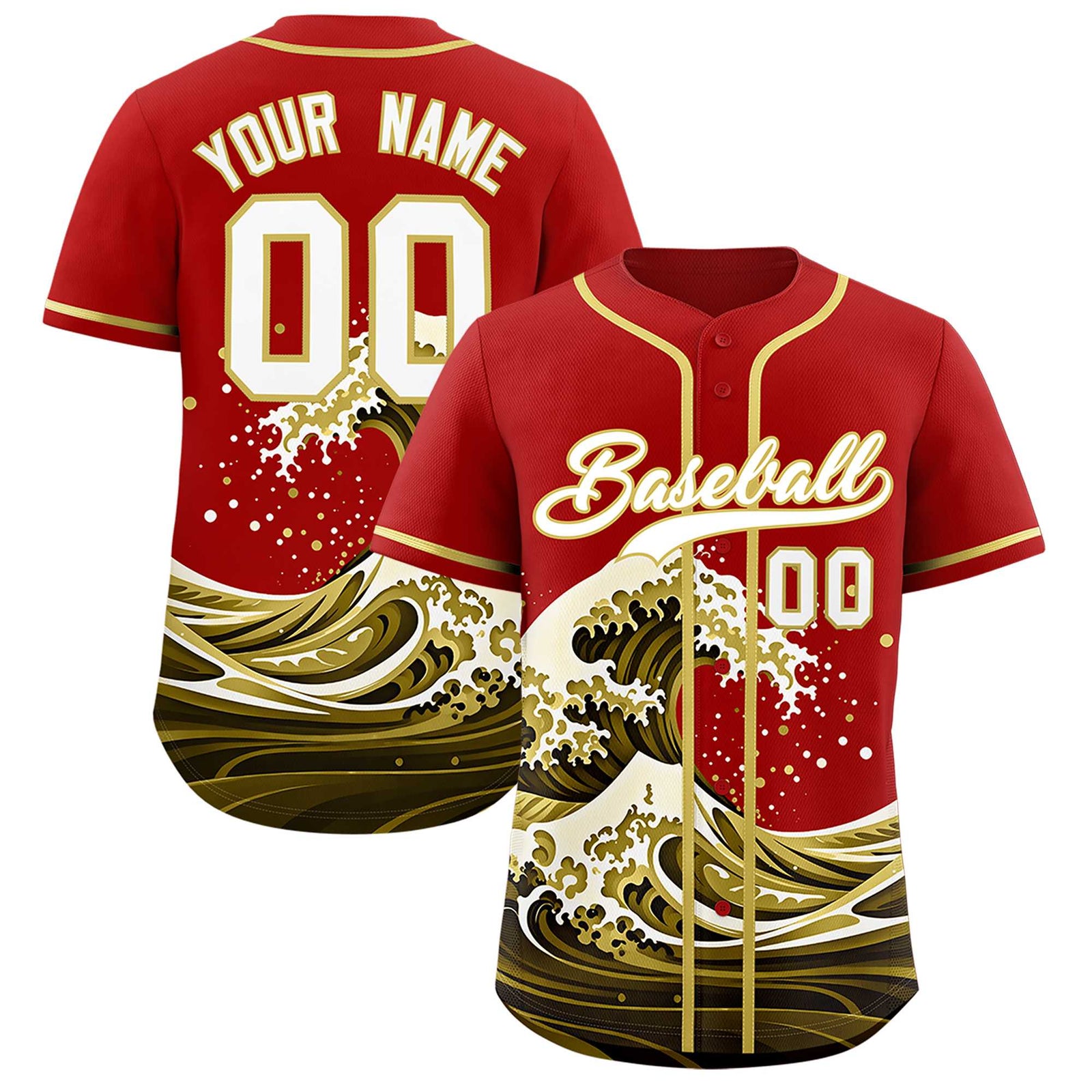 Custom Red Wave Graffiti Pattern Authentic Baseball Jersey