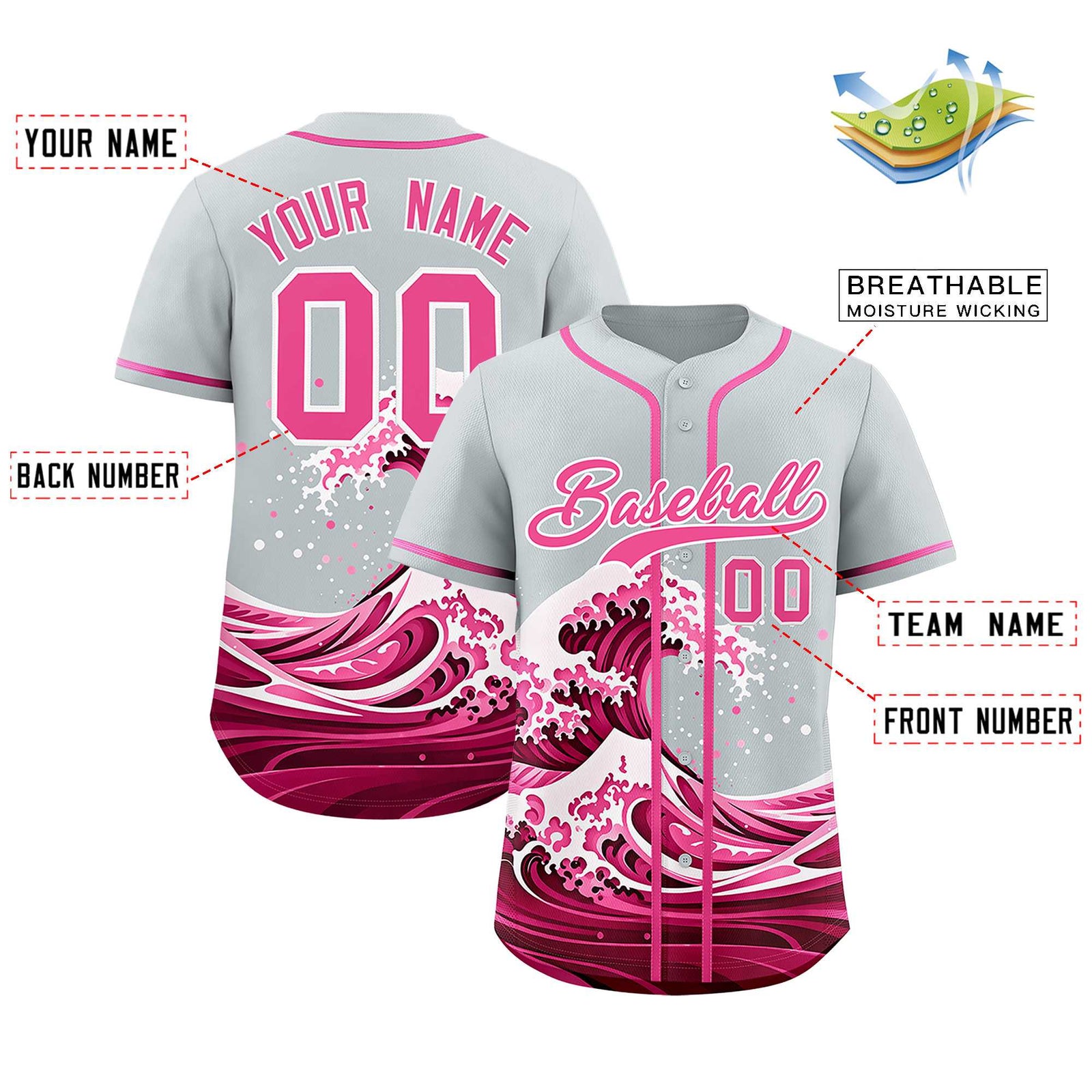 Custom Silver Wave Graffiti Pattern Authentic Baseball Jersey